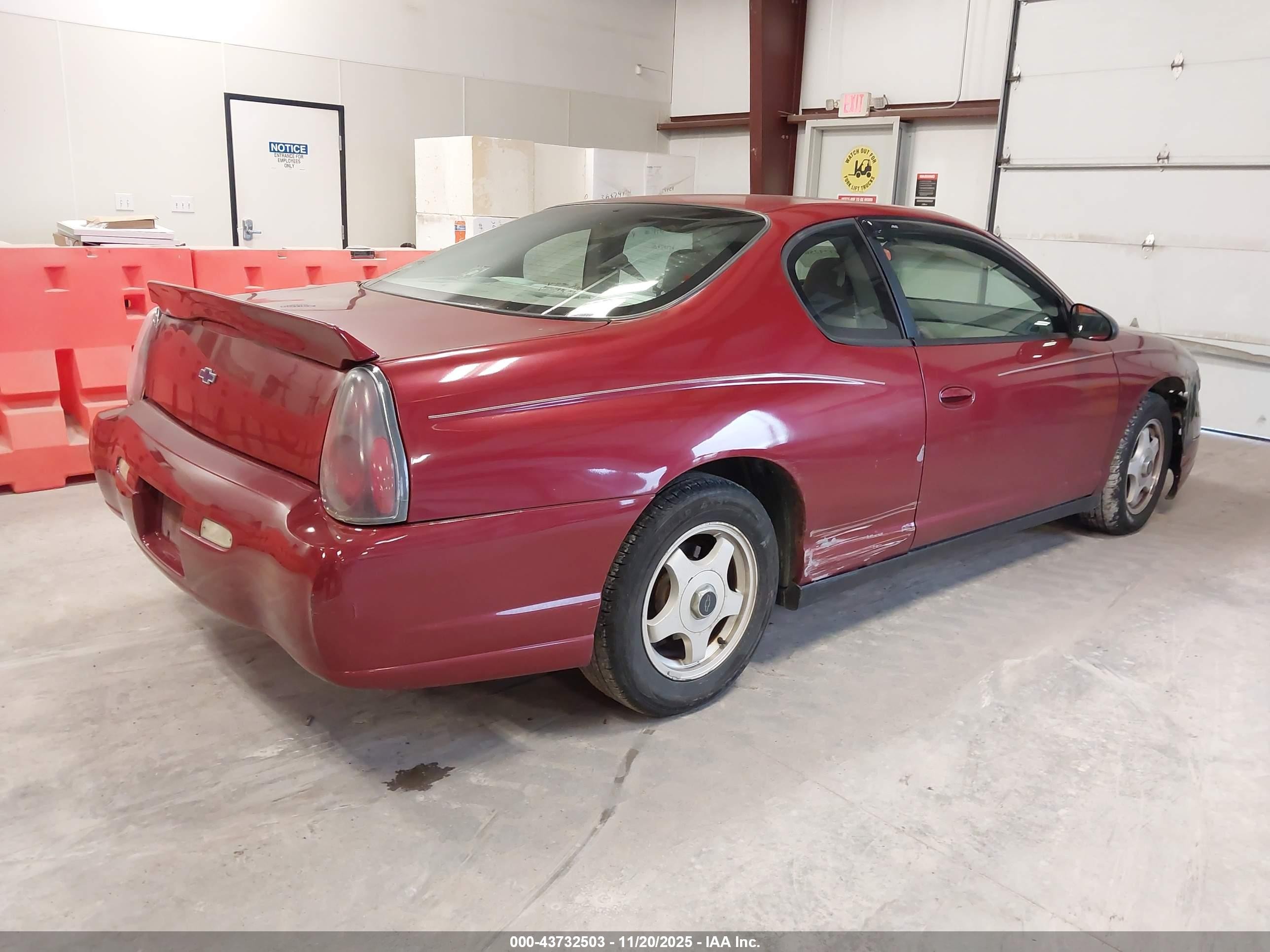 2005 Chevrolet Monte Carlo Ls Maroon vin: 2G1WW12E259128043