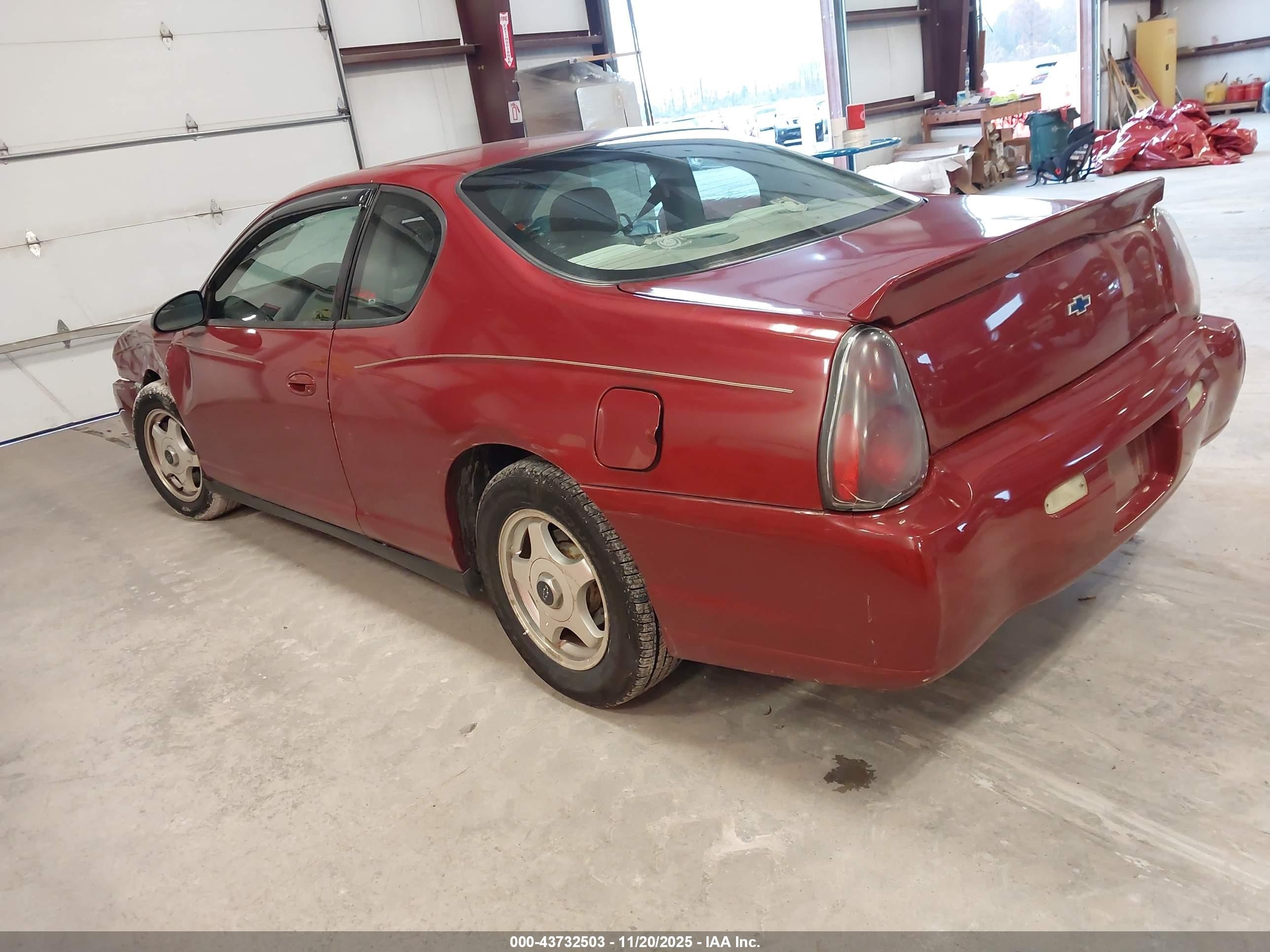 2005 Chevrolet Monte Carlo Ls Maroon vin: 2G1WW12E259128043