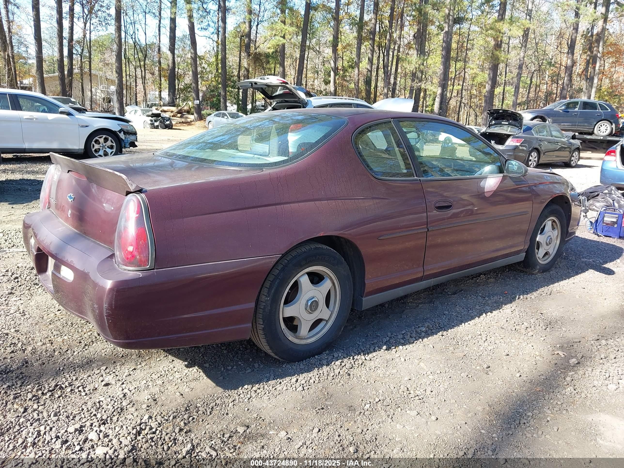 2003 Chevrolet Monte Carlo Ls Maroon vin: 2G1WW12E439442788