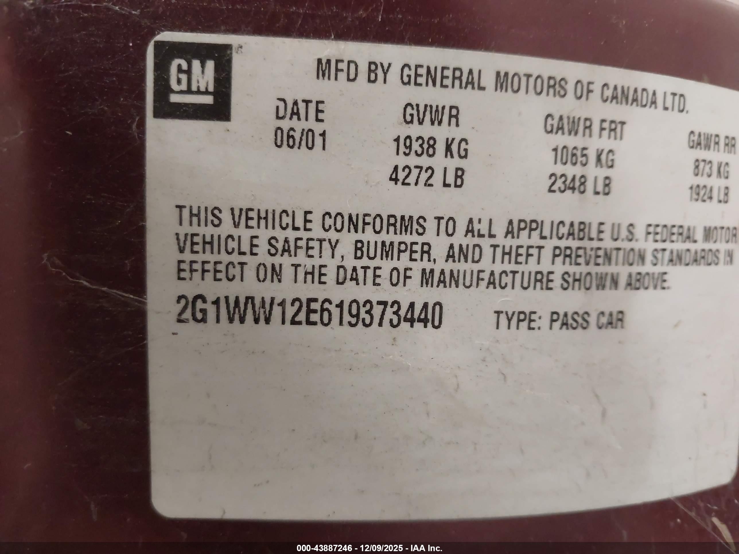 2001 Chevrolet Monte Carlo Ls Burgundy vin: 2G1WW12E619373440