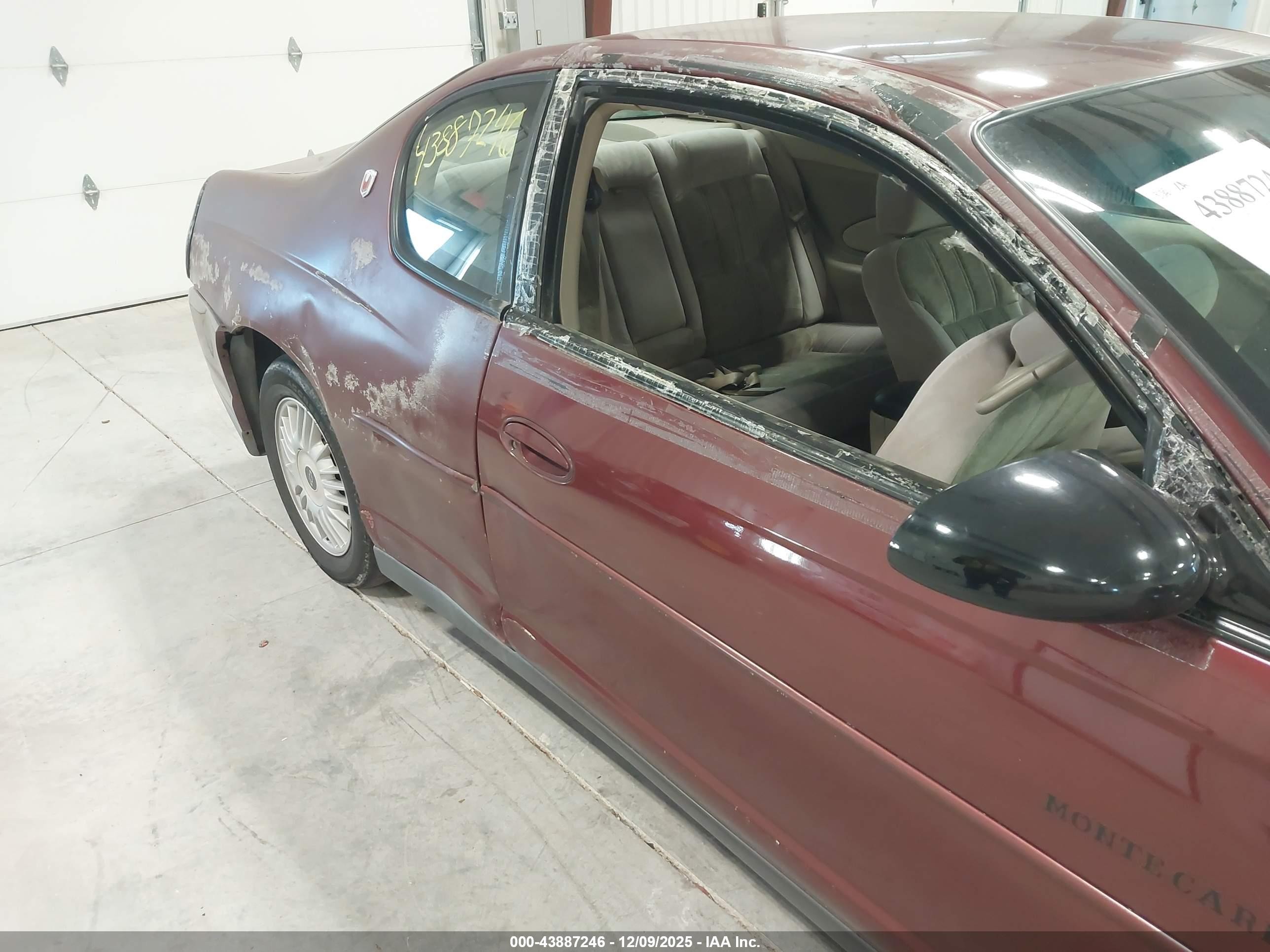 2001 Chevrolet Monte Carlo Ls Burgundy vin: 2G1WW12E619373440