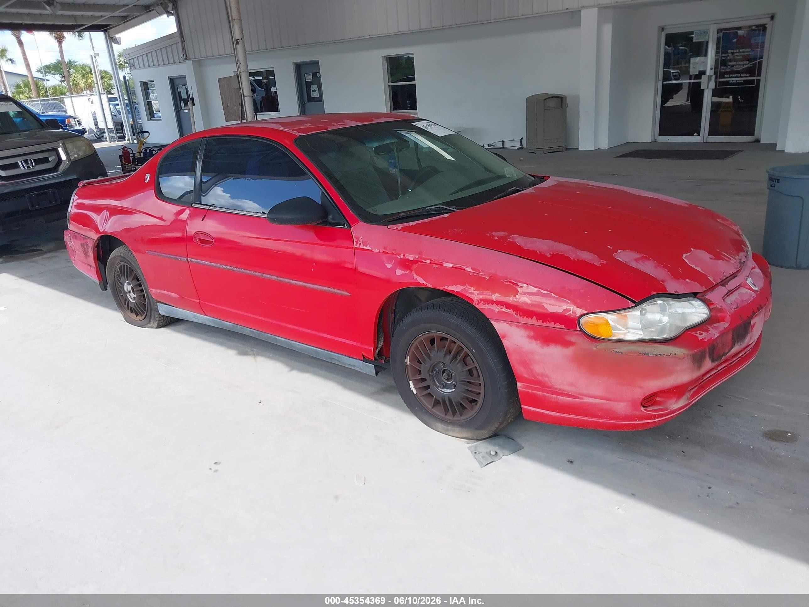 2002 Chevrolet Monte Carlo Ls Red vin: 2G1WW12E629130017