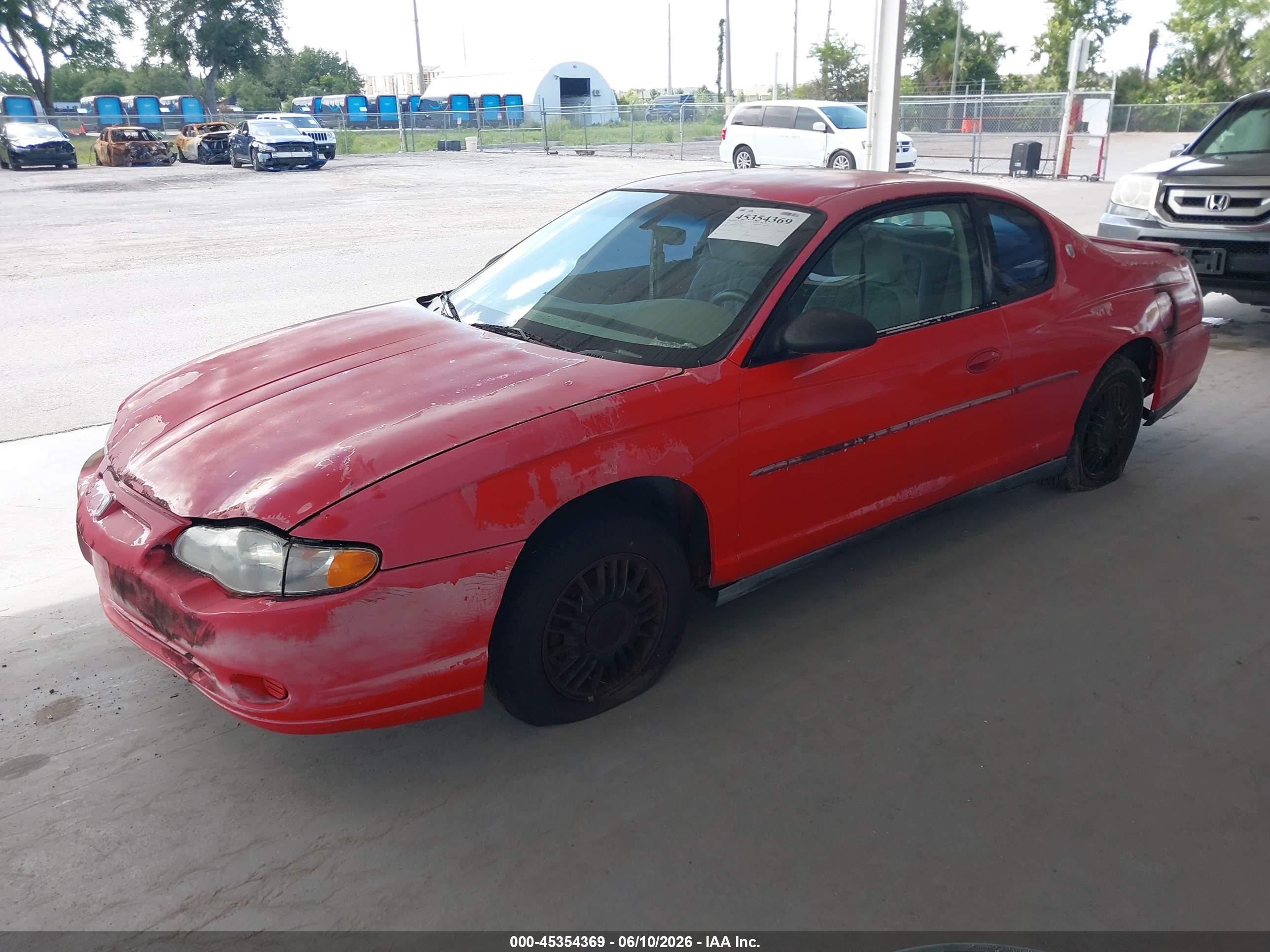2002 Chevrolet Monte Carlo Ls Red vin: 2G1WW12E629130017