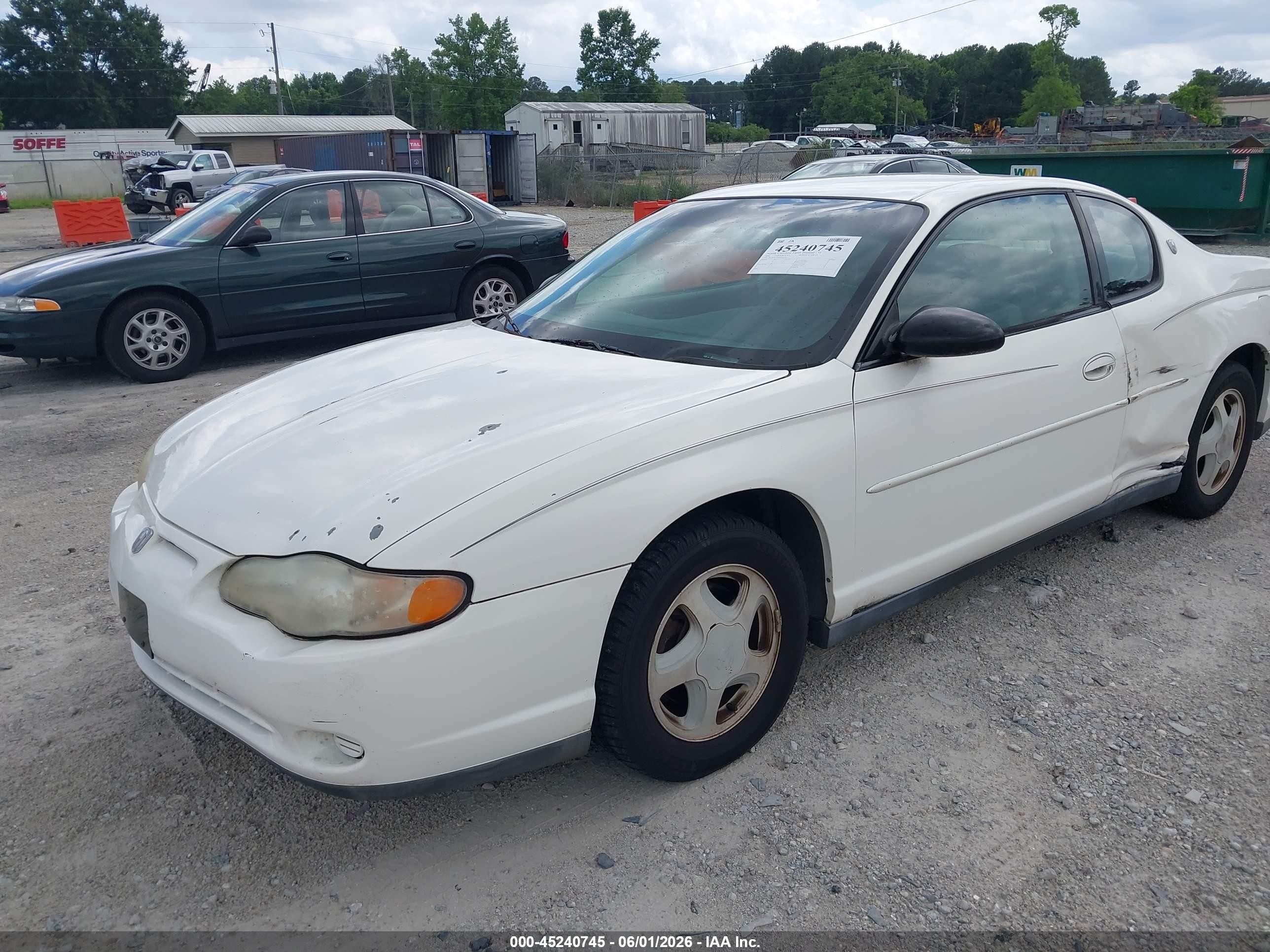 2001 Chevrolet Monte Carlo Ls White vin: 2G1WW12E819226570
