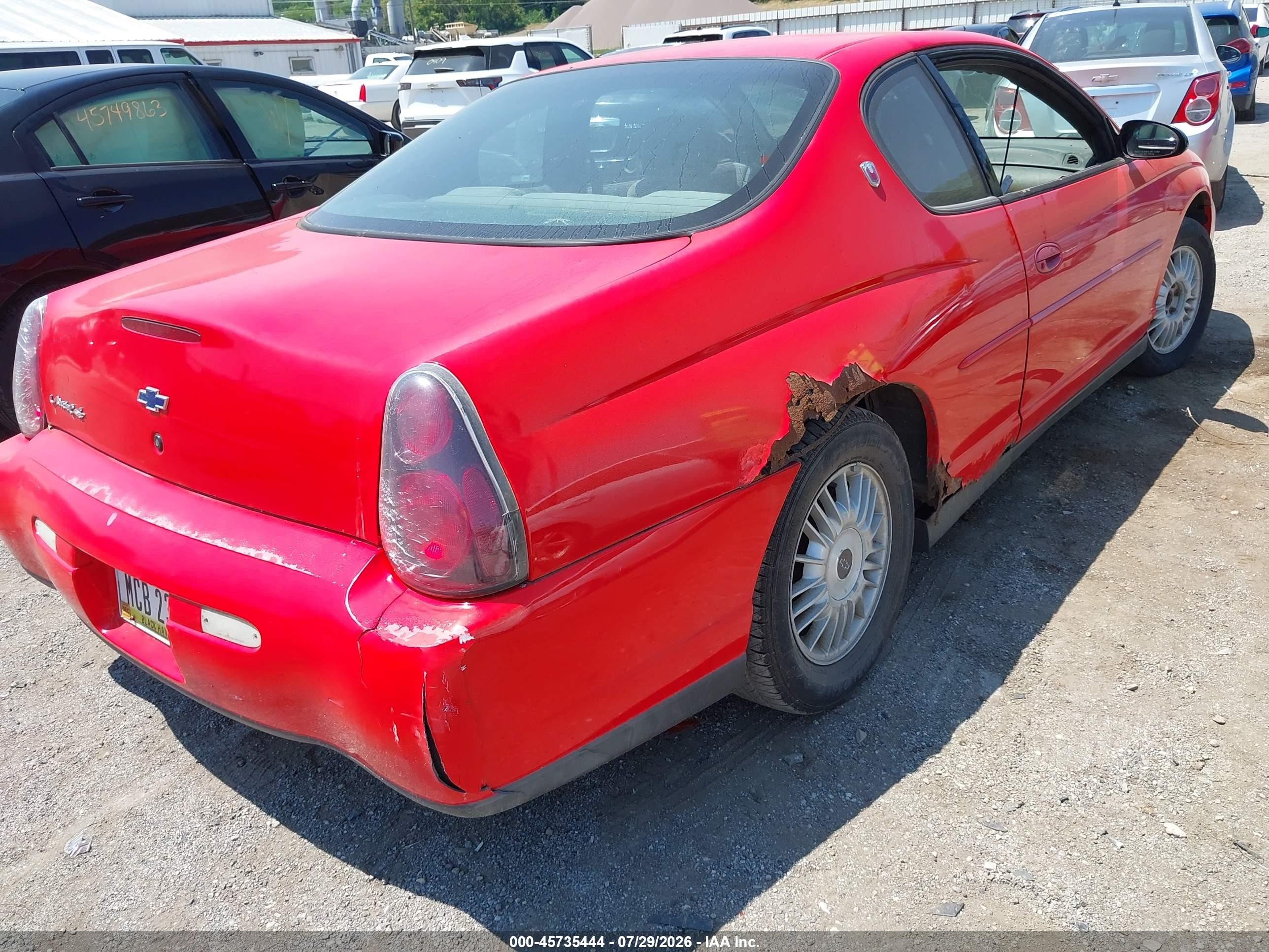2000 Chevrolet Monte Carlo Ls Red vin: 2G1WW12EXY9211322