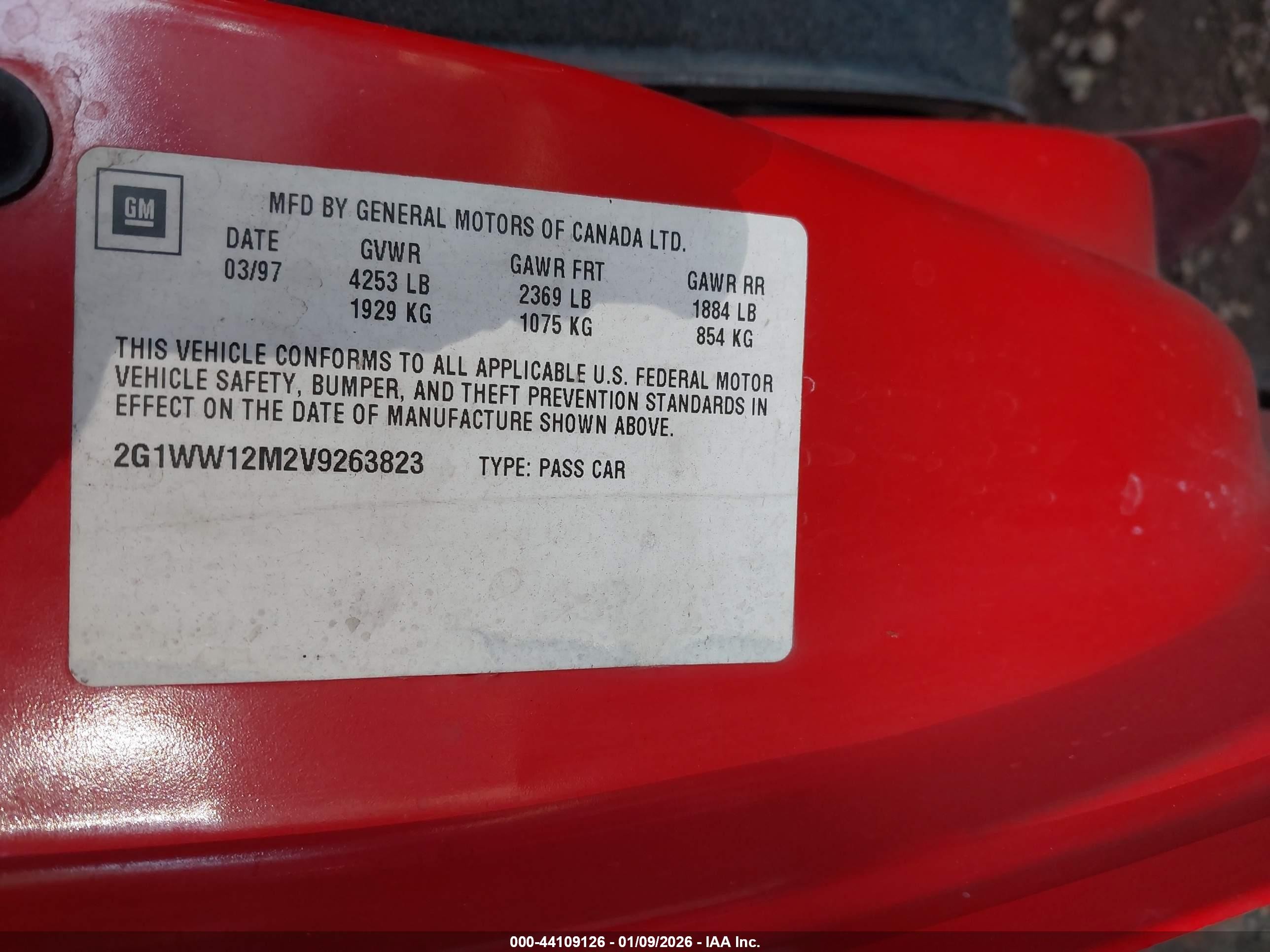 1997 Chevrolet Monte Carlo Ls Cmi Red vin: 2G1WW12M2V9263823