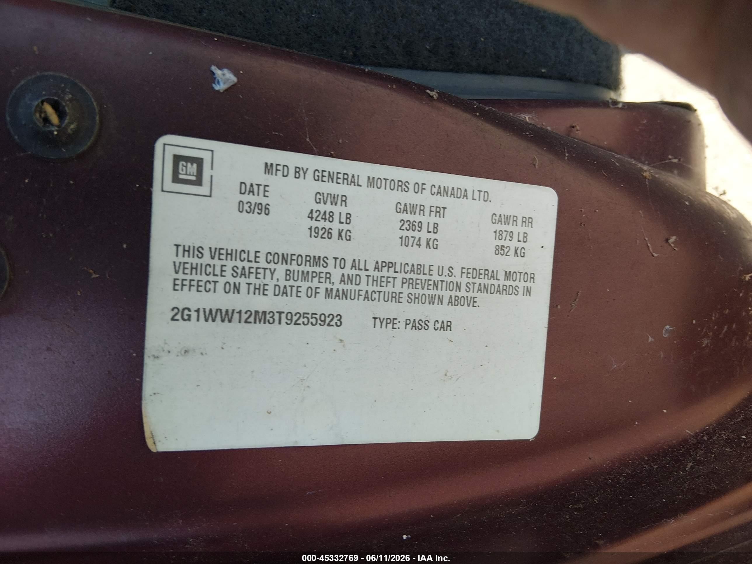 1996 Chevrolet Monte Carlo Ls Red vin: 2G1WW12M3T9255923