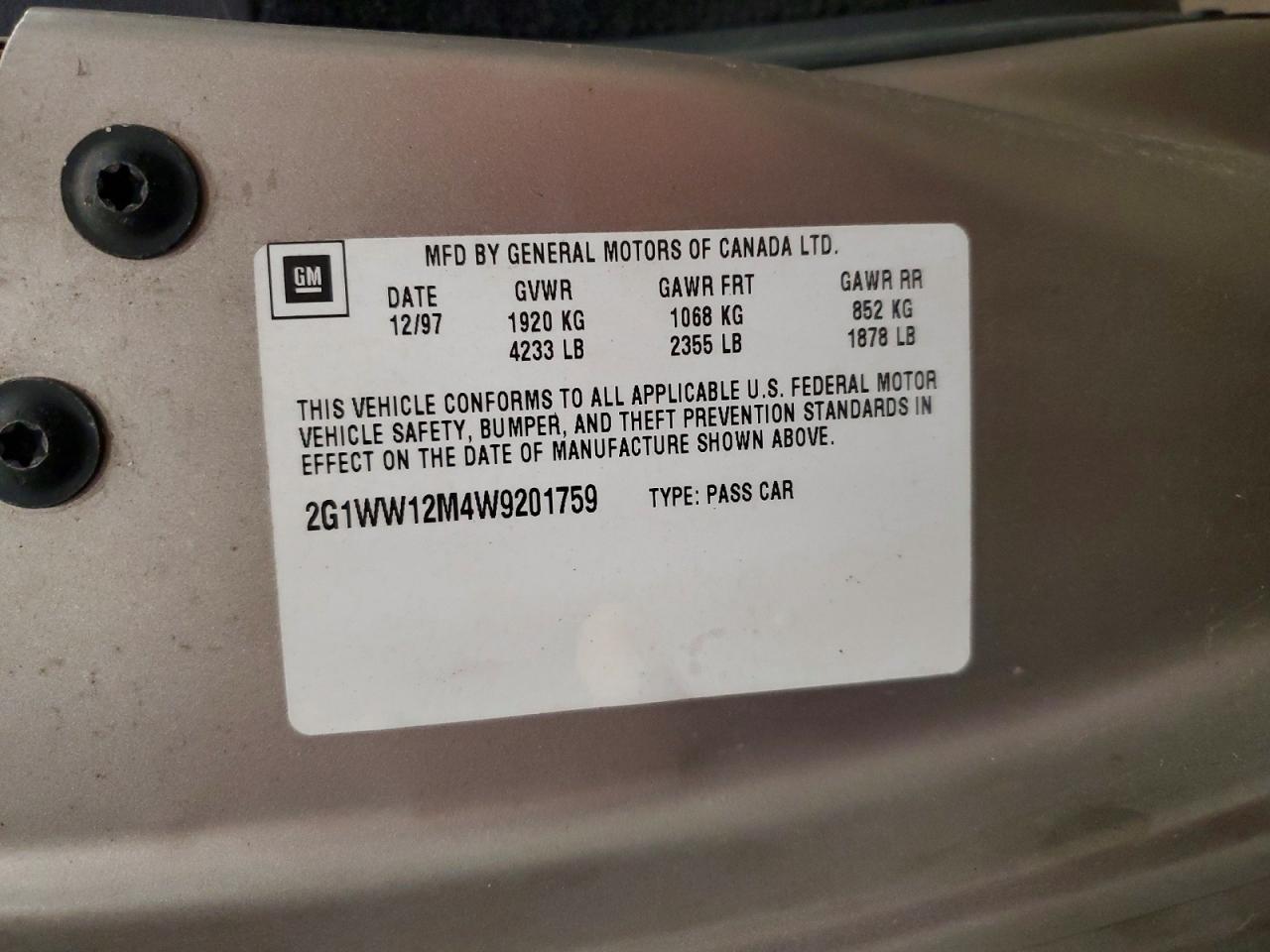 1998 Chevrolet Monte Carlo Ls Желто-коричневый vin: 2G1WW12M4W9201759