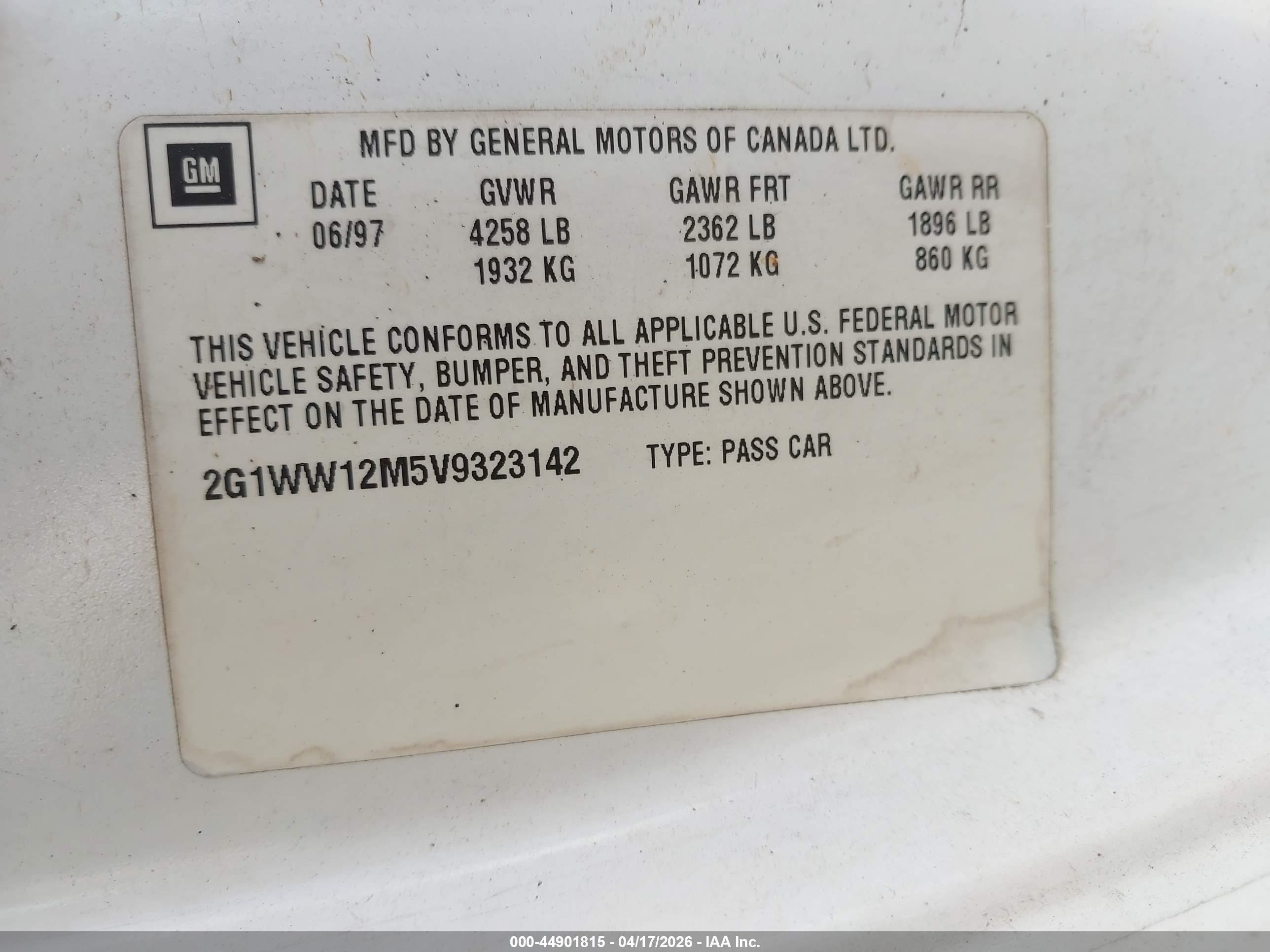 1997 Chevrolet Monte Carlo Ls White vin: 2G1WW12M5V9323142