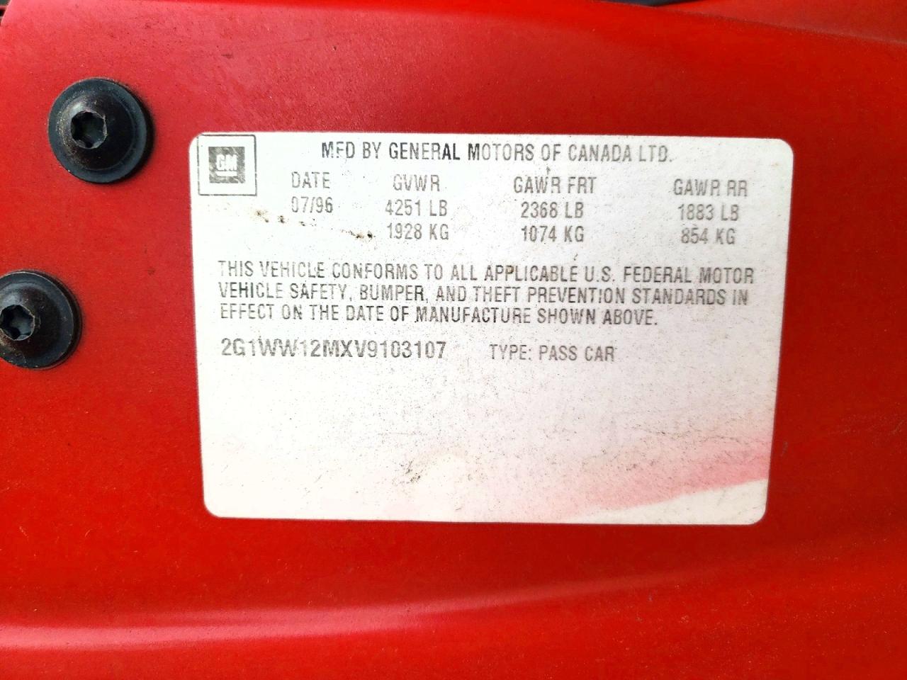 1997 Chevrolet Monte Carlo Ls Red vin: 2G1WW12MXV9103107