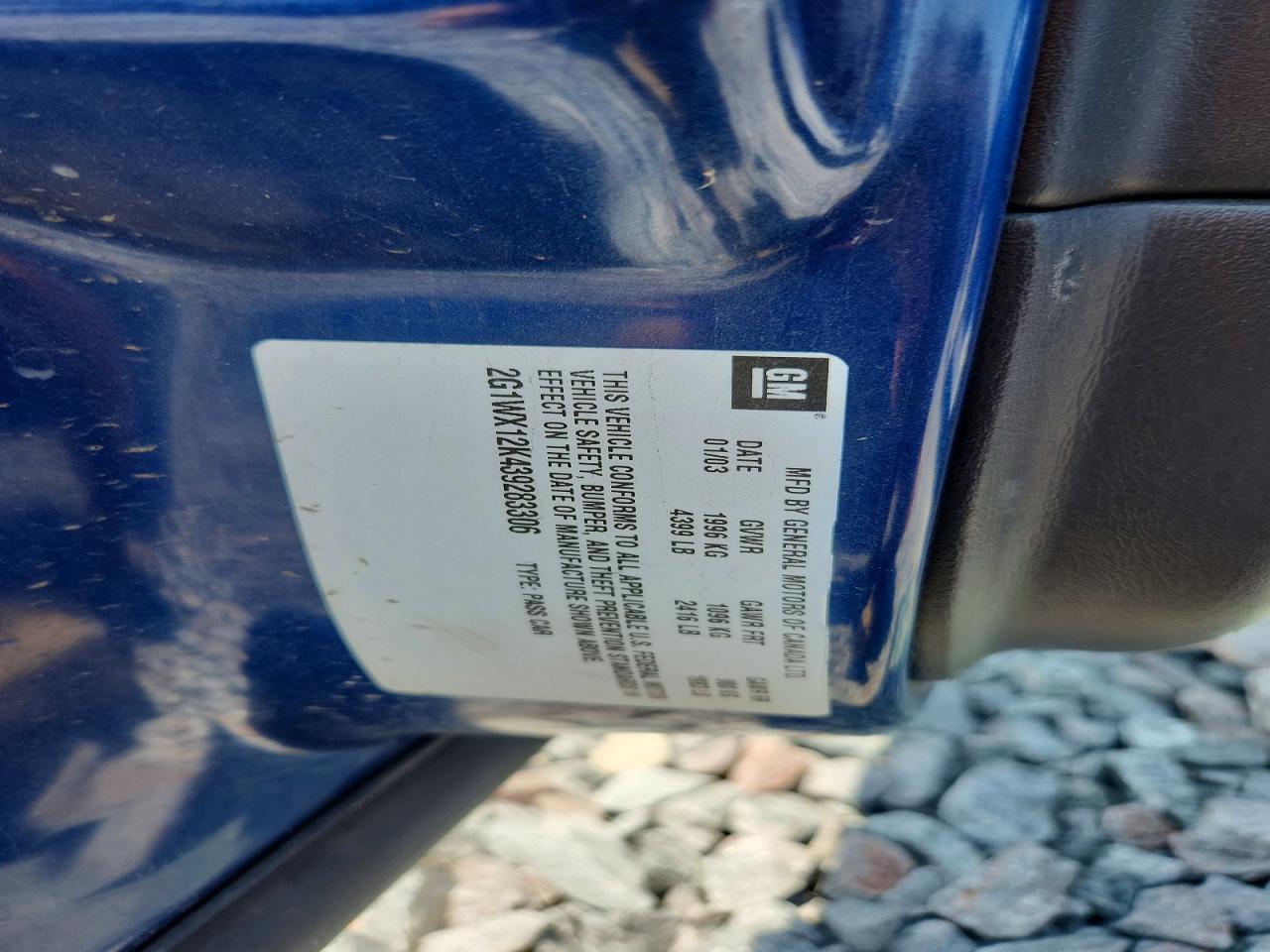 2003 Chevrolet Monte Carlo Ss Blue vin: 2G1WX12K439283306