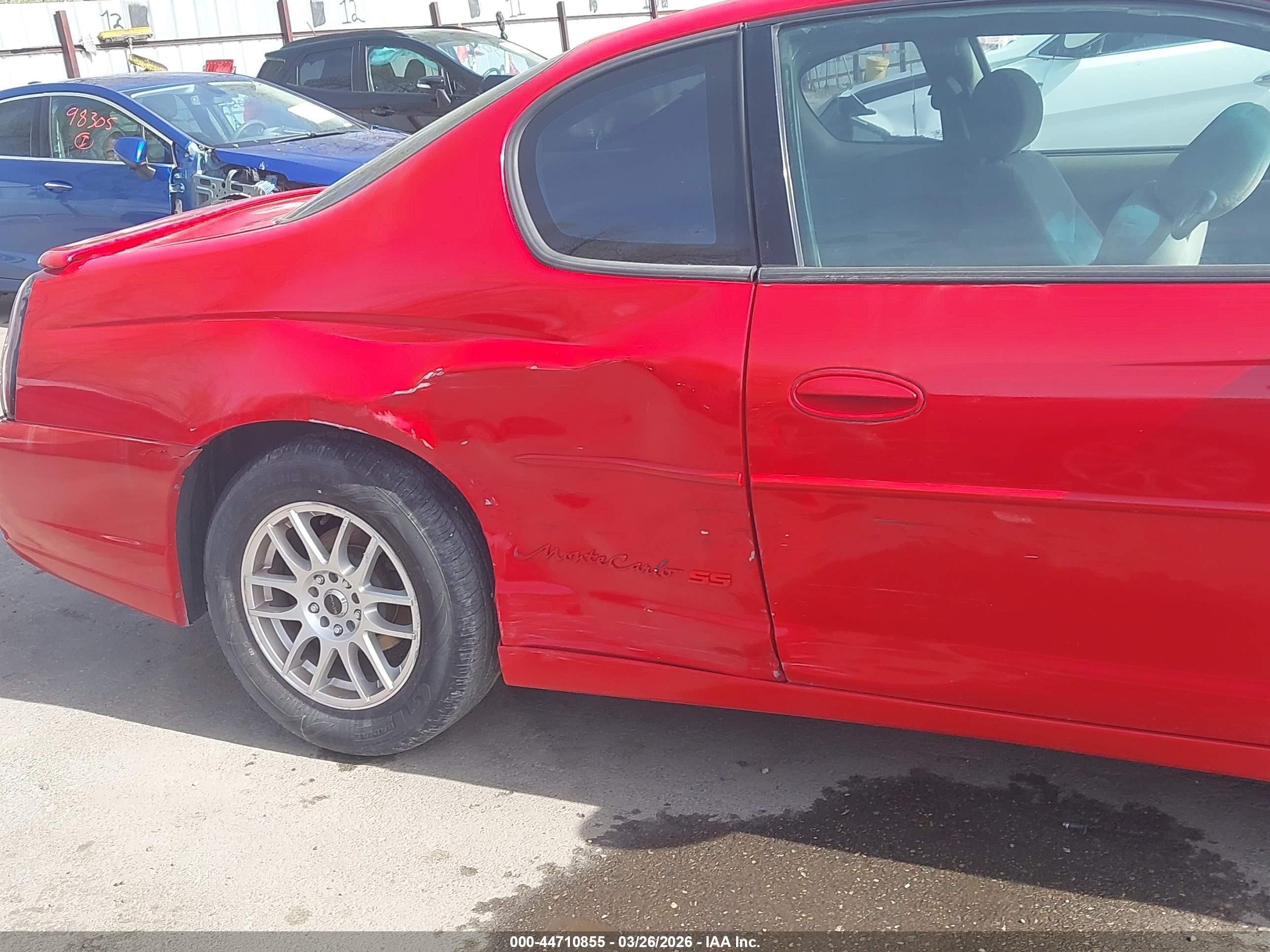 2003 Chevrolet Monte Carlo Ss Red vin: 2G1WX12K539196241