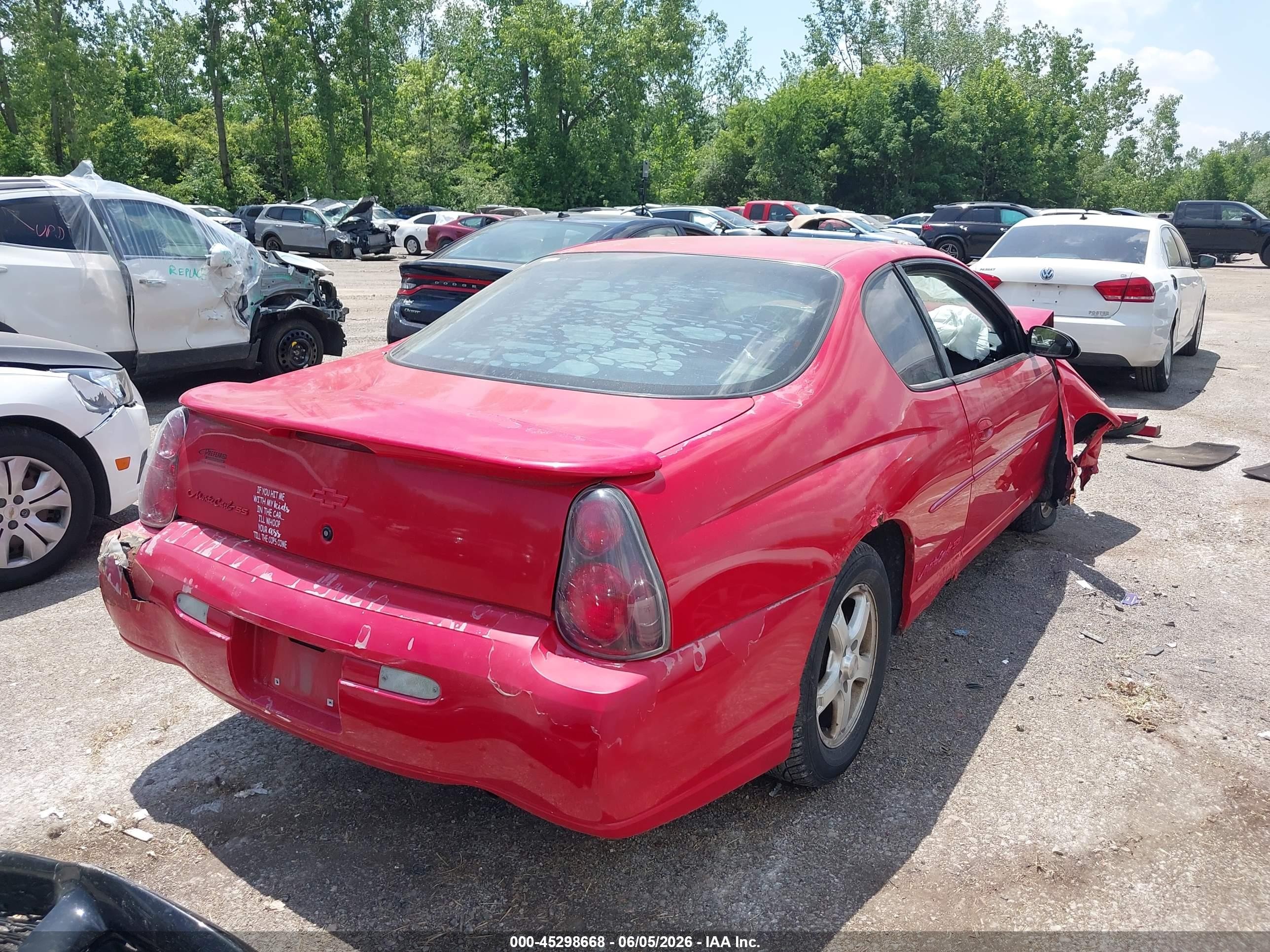 2002 Chevrolet Monte Carlo Ss Red vin: 2G1WX15K229183585