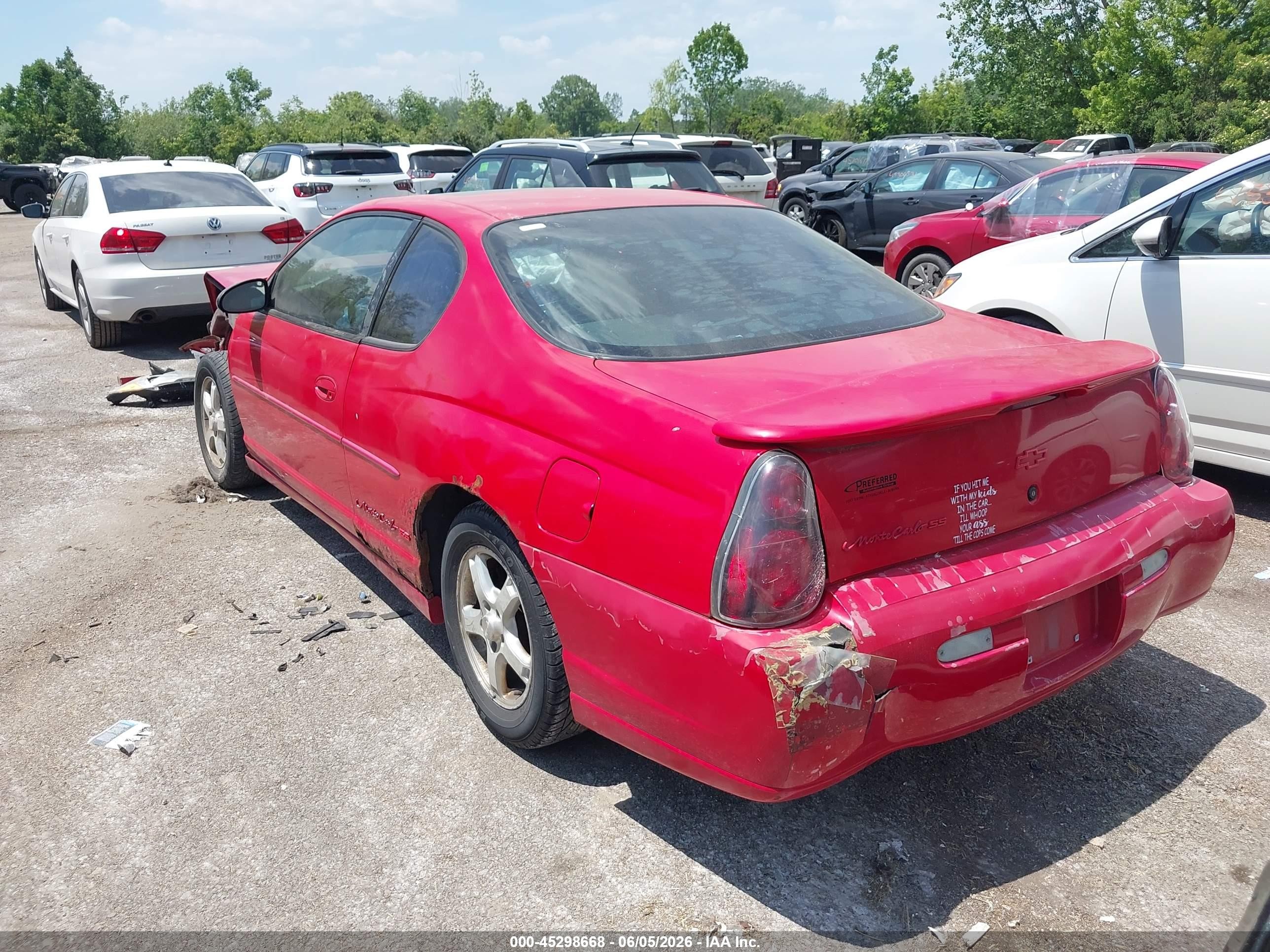 2002 Chevrolet Monte Carlo Ss Red vin: 2G1WX15K229183585