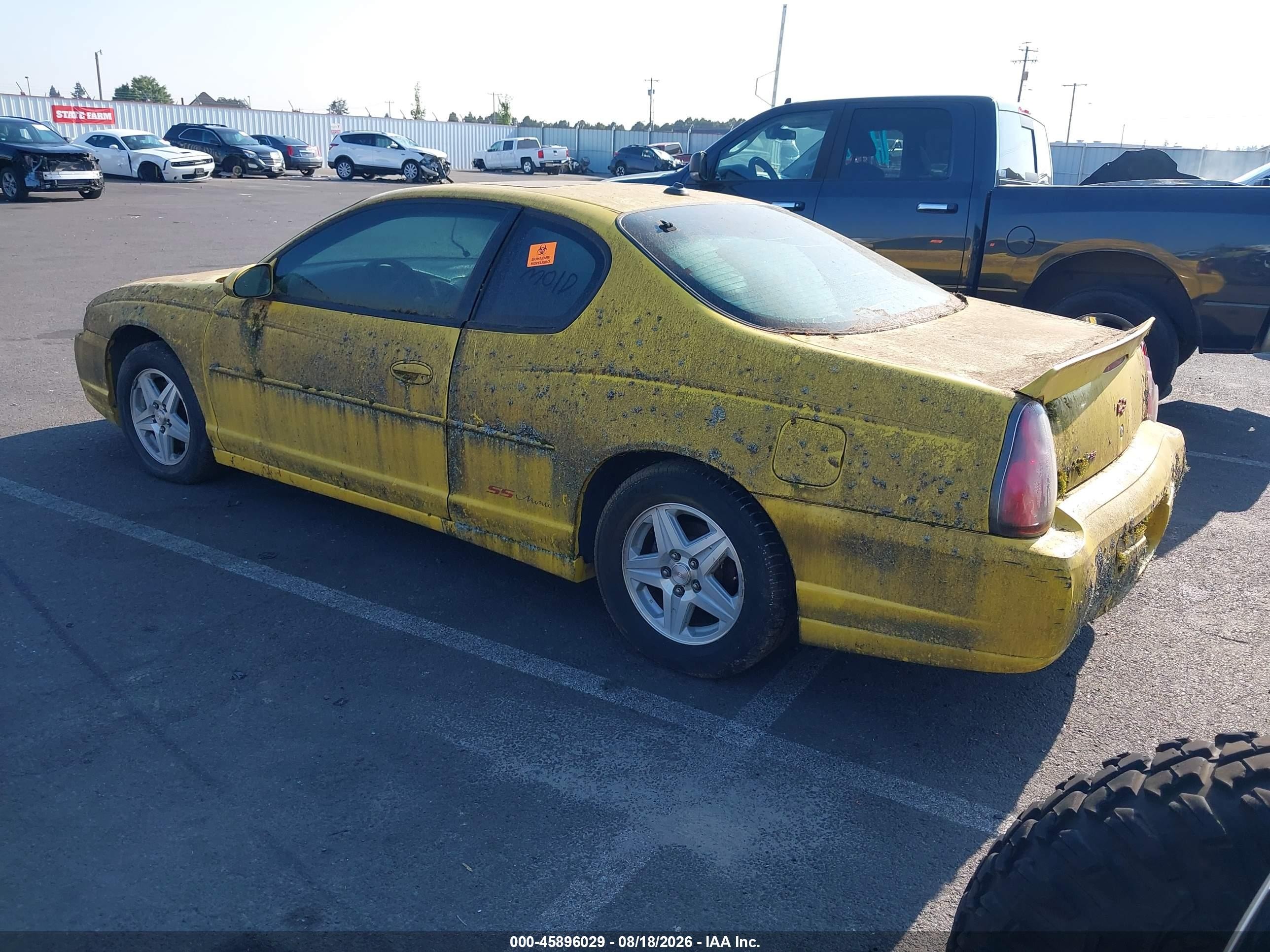 2004 Chevrolet Monte Carlo Ss Yellow vin: 2G1WX15K249208178