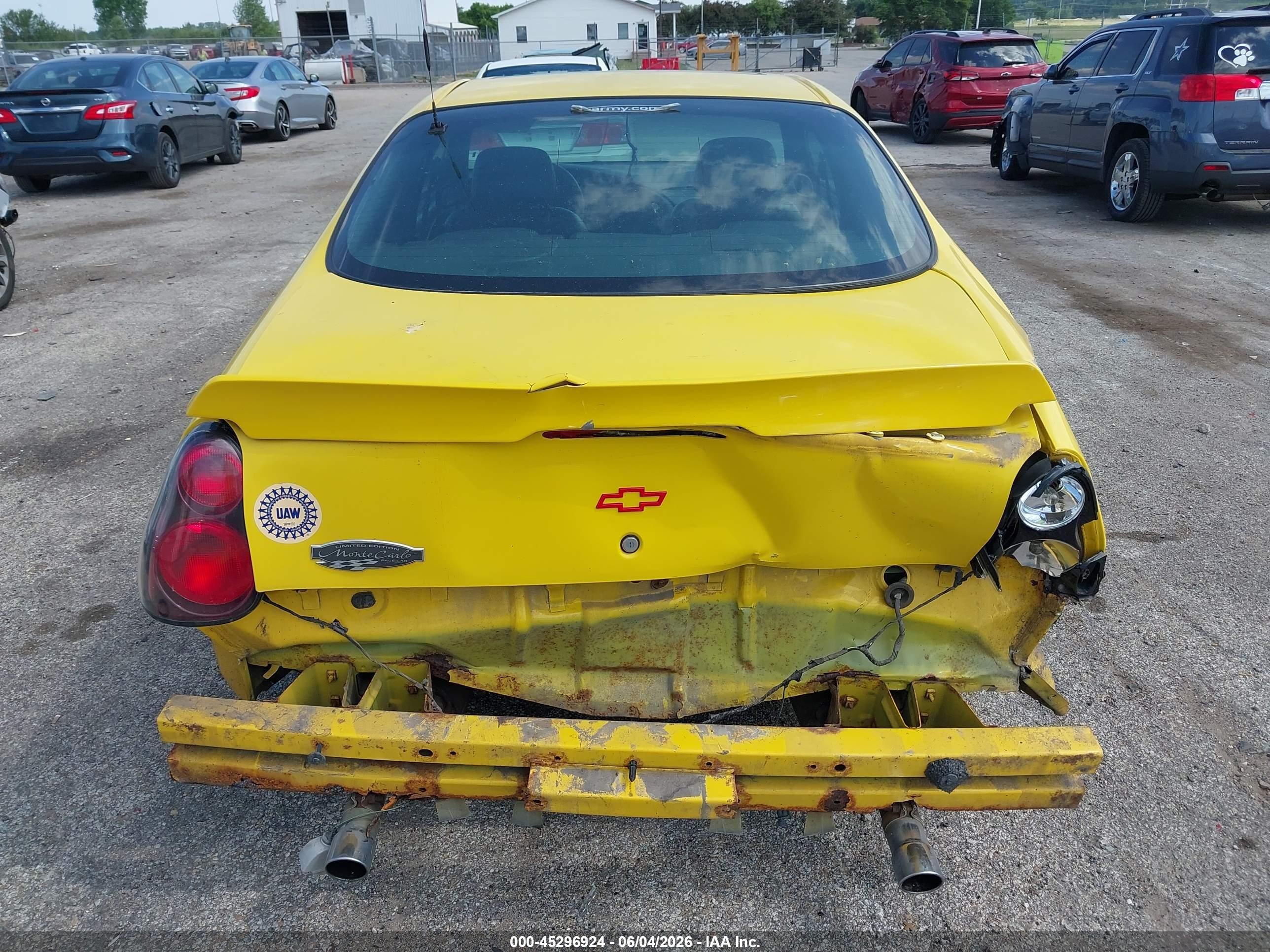 2002 Chevrolet Monte Carlo Ss Yellow vin: 2G1WX15K329347412