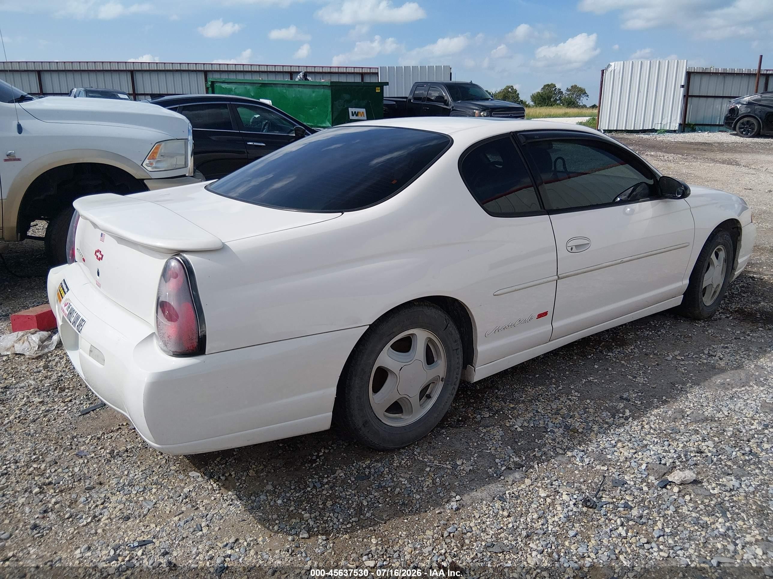 2001 Chevrolet Monte Carlo Ss White vin: 2G1WX15K619128300