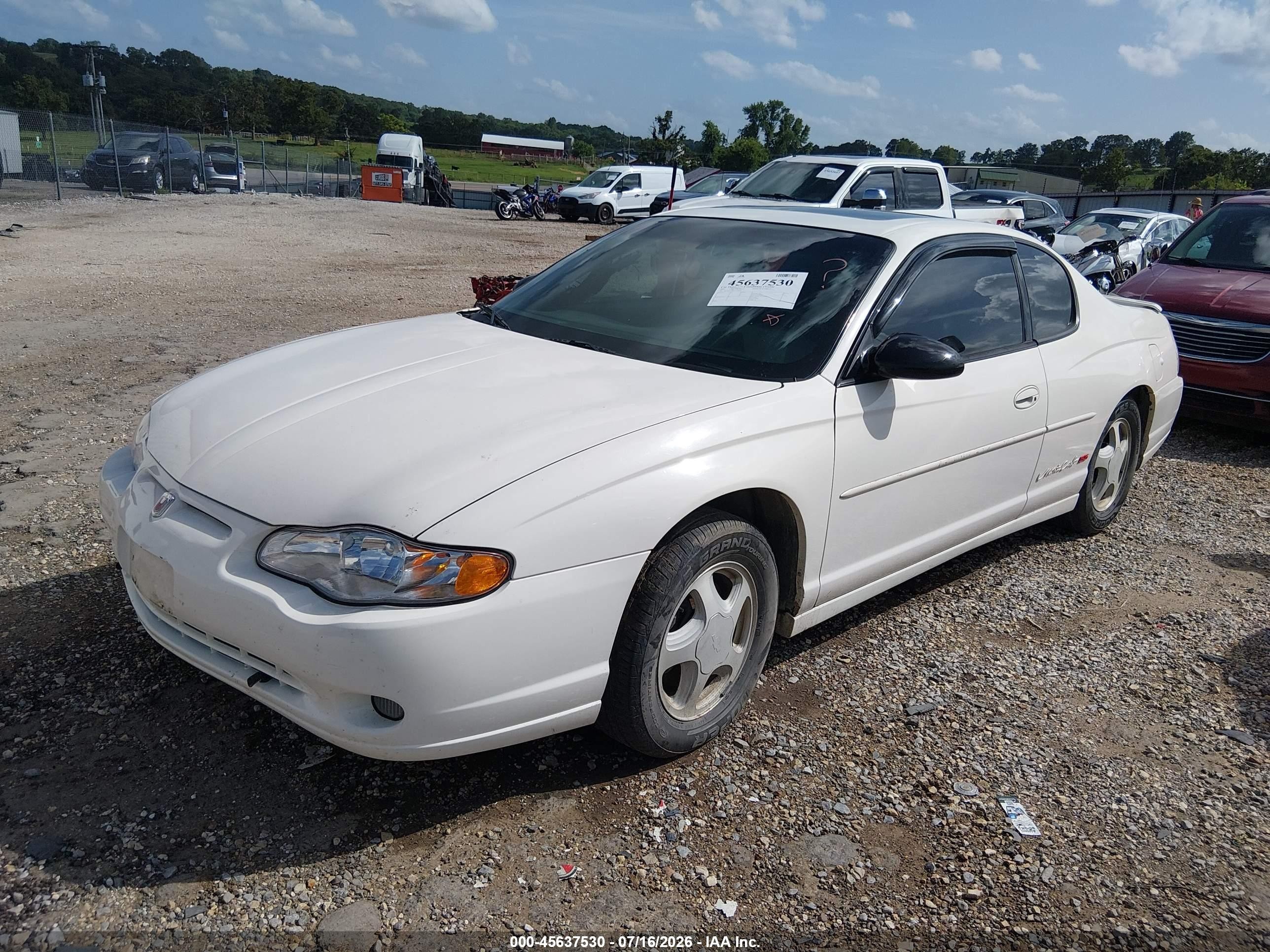 2001 Chevrolet Monte Carlo Ss White vin: 2G1WX15K619128300