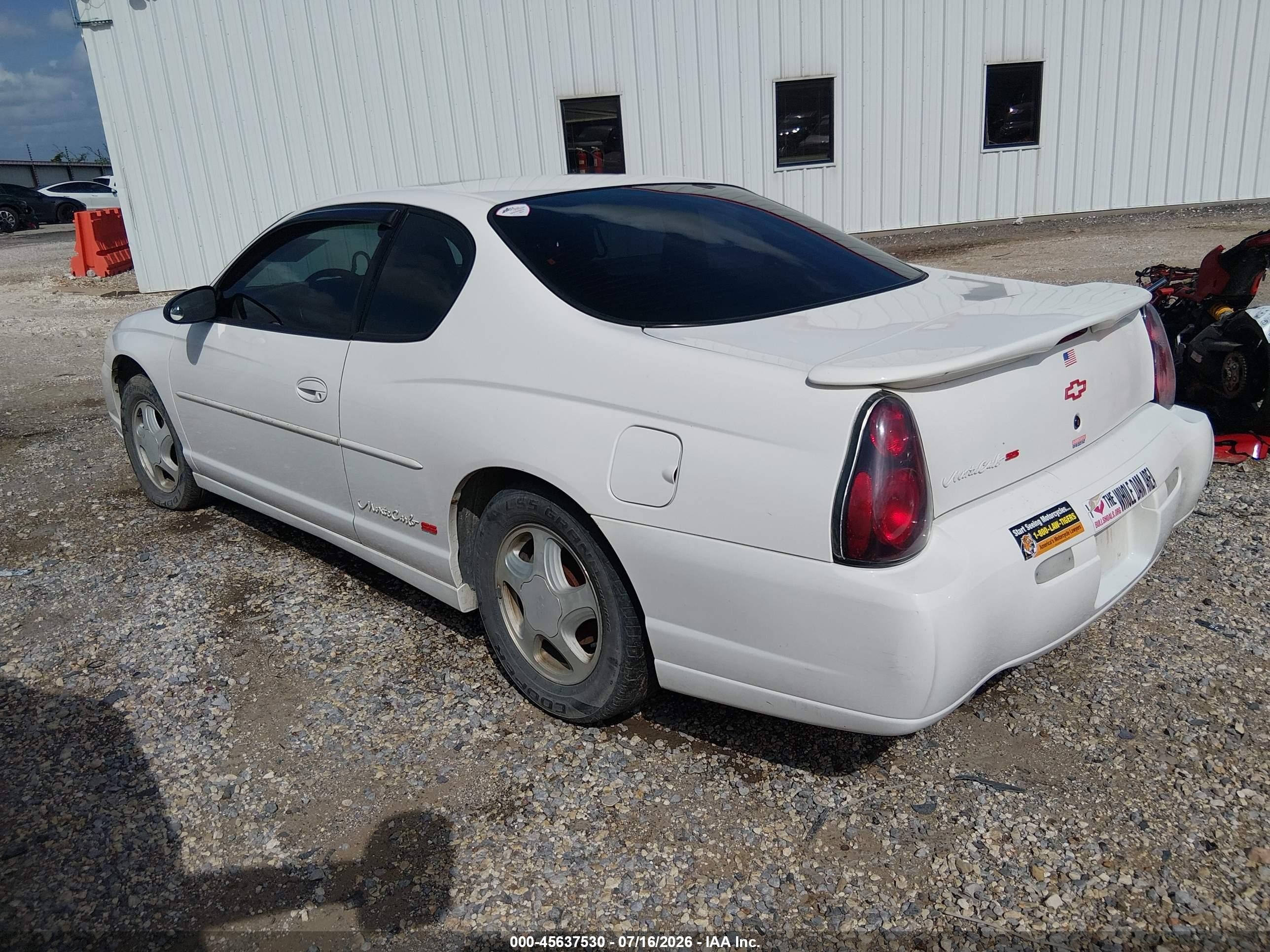 2001 Chevrolet Monte Carlo Ss White vin: 2G1WX15K619128300
