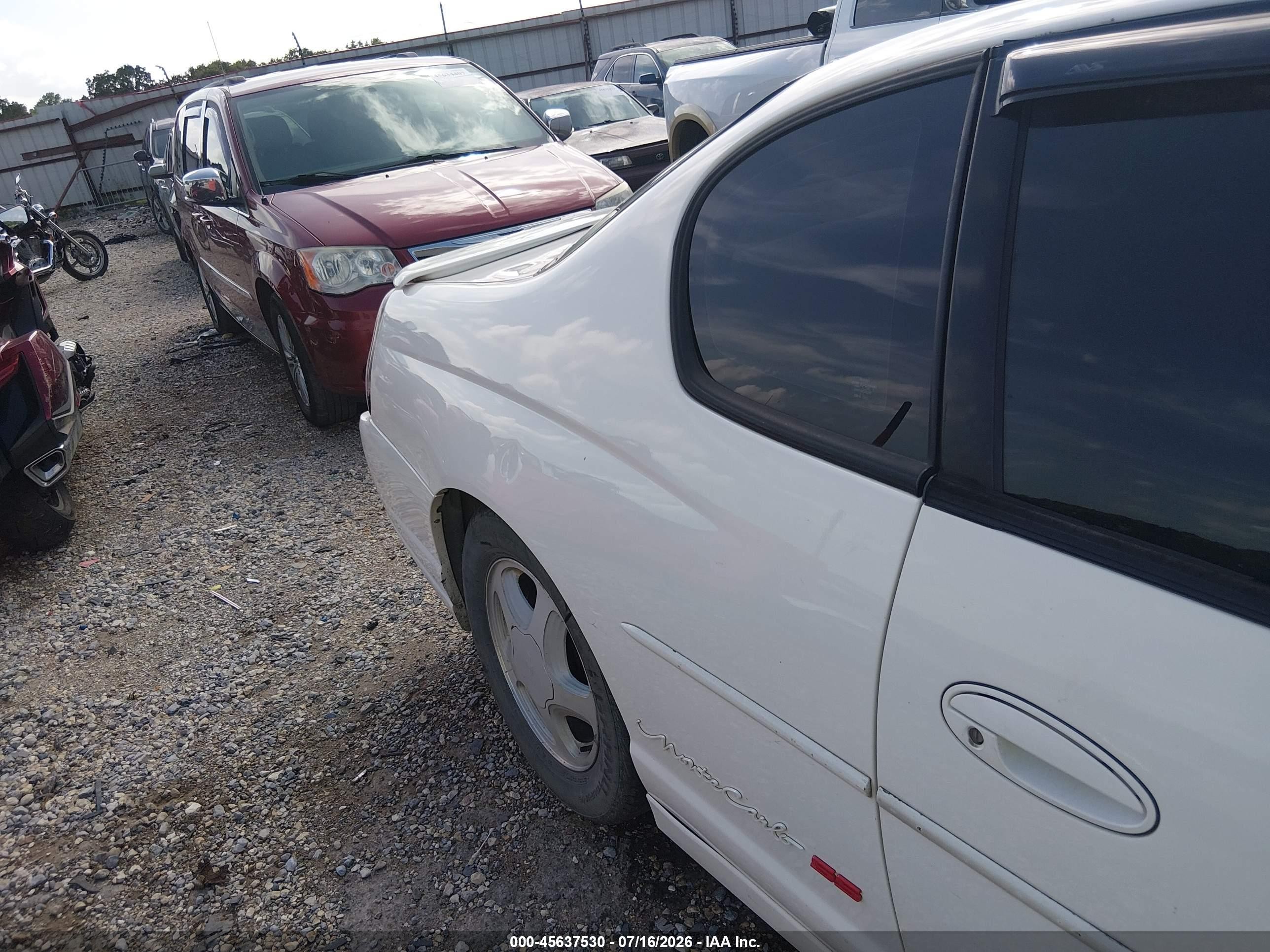 2001 Chevrolet Monte Carlo Ss White vin: 2G1WX15K619128300