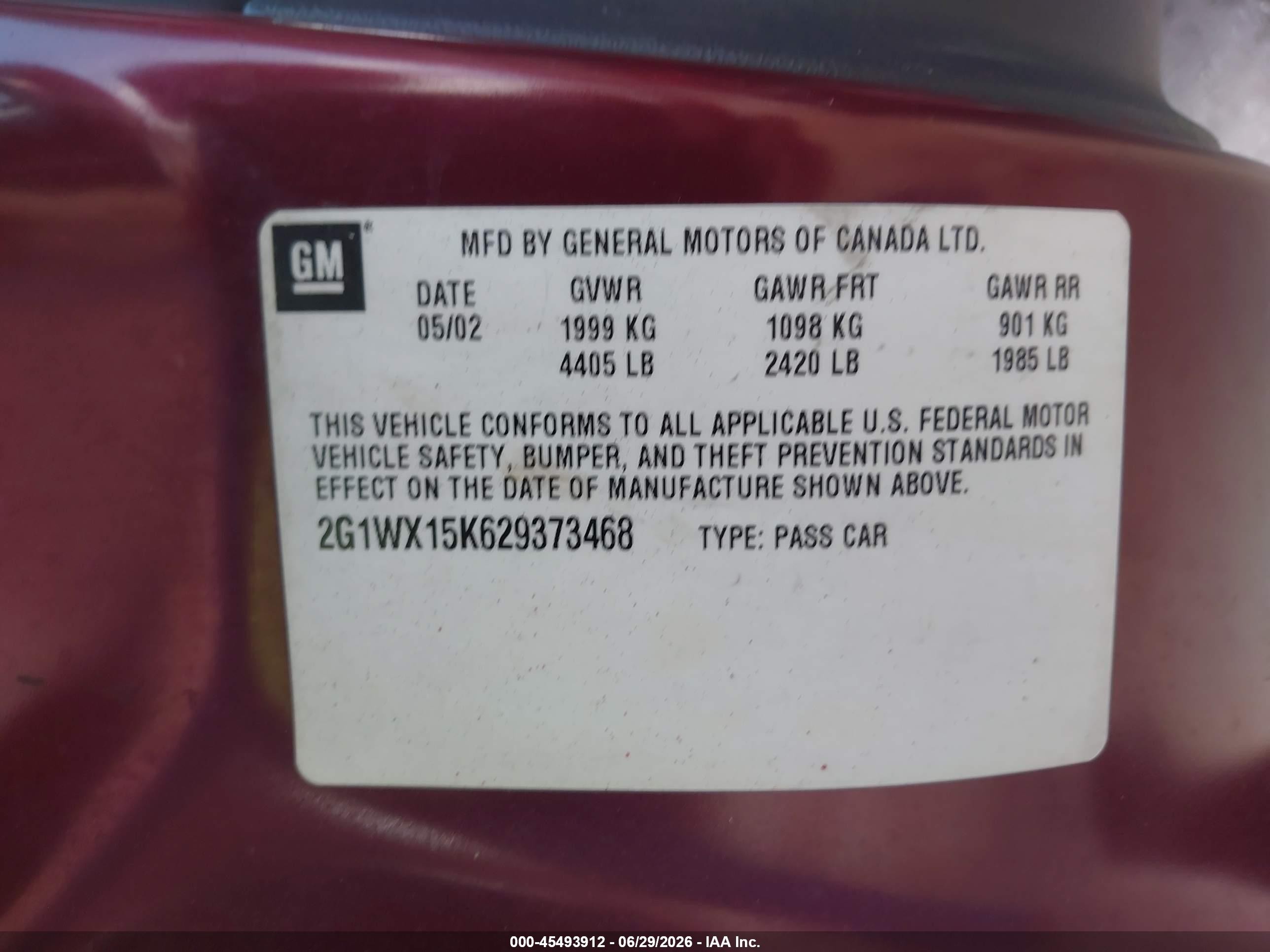 2002 Chevrolet Monte Carlo Ss Maroon vin: 2G1WX15K629373468