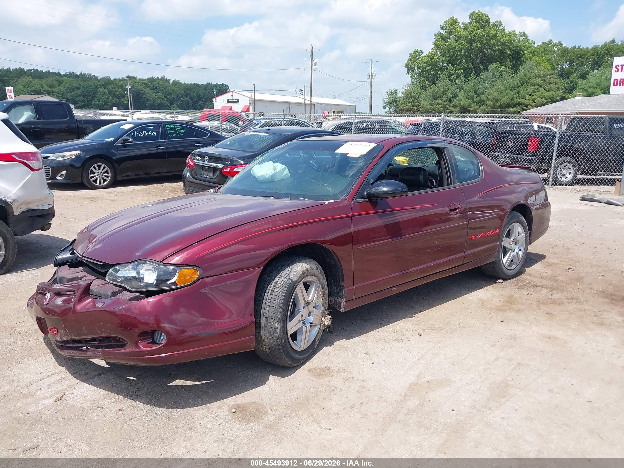 2002 Chevrolet Monte Carlo Ss Maroon vin: 2G1WX15K629373468
