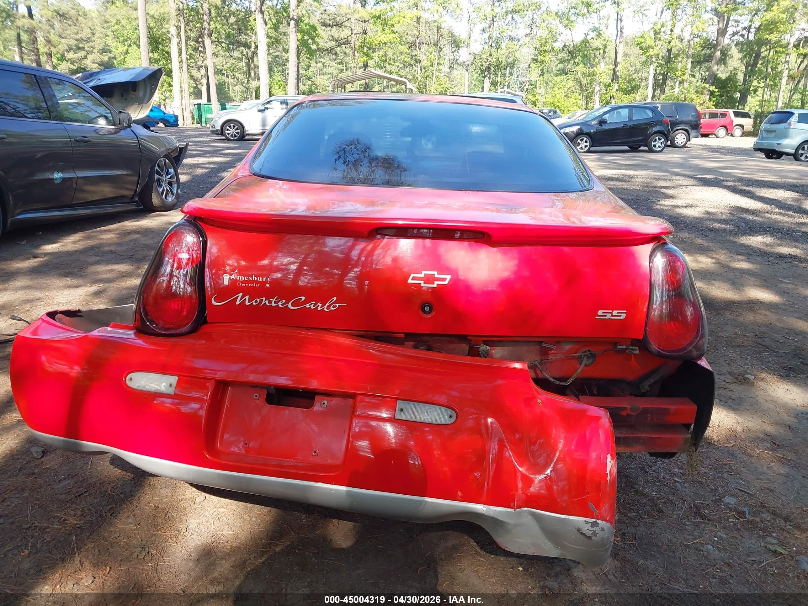 2001 Chevrolet Monte Carlo Ss Red vin: 2G1WX15K719179188