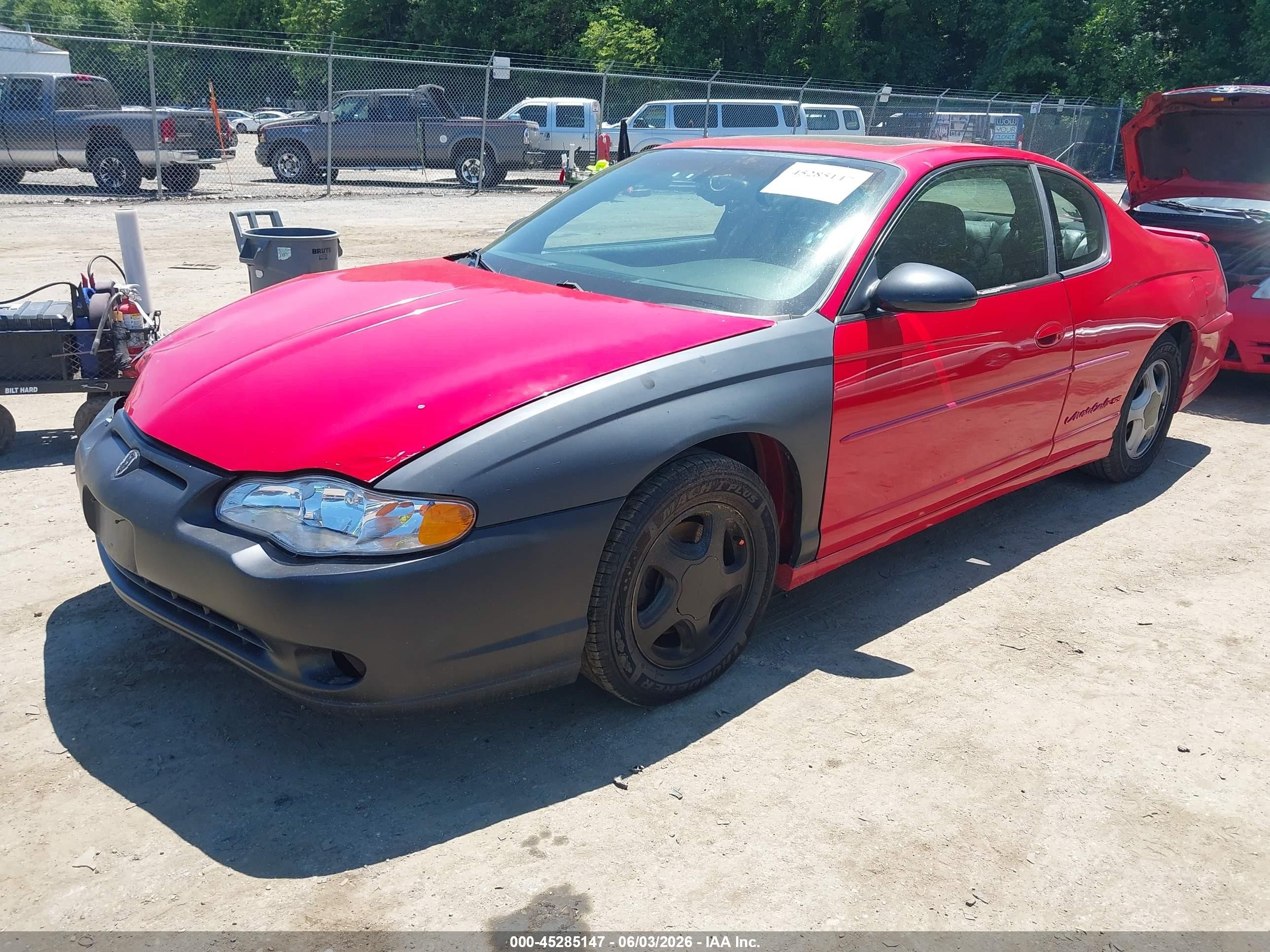 2002 Chevrolet Monte Carlo Ss Red vin: 2G1WX15K929193983