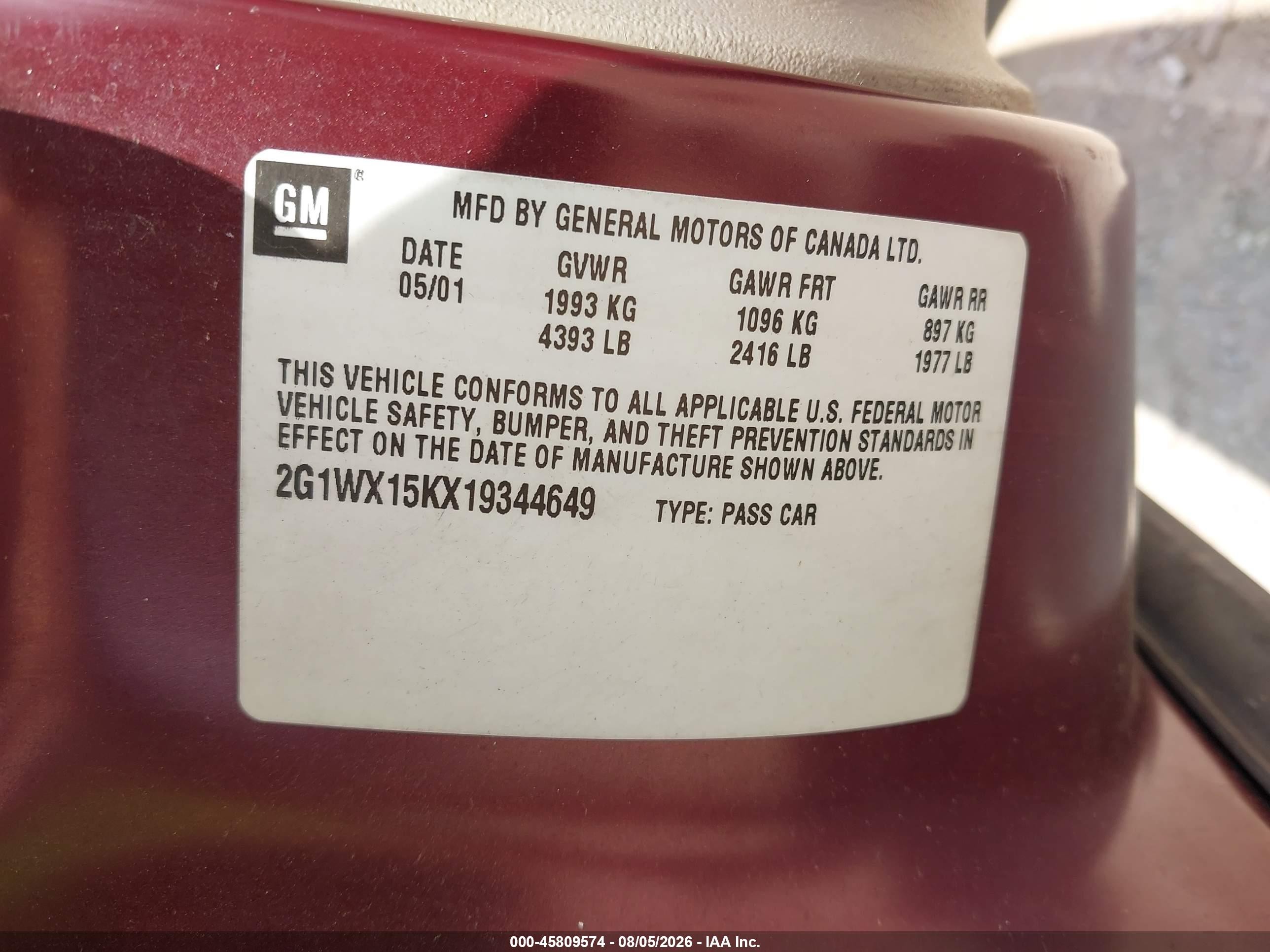 2001 Chevrolet Monte Carlo Ss Maroon vin: 2G1WX15KX19344649