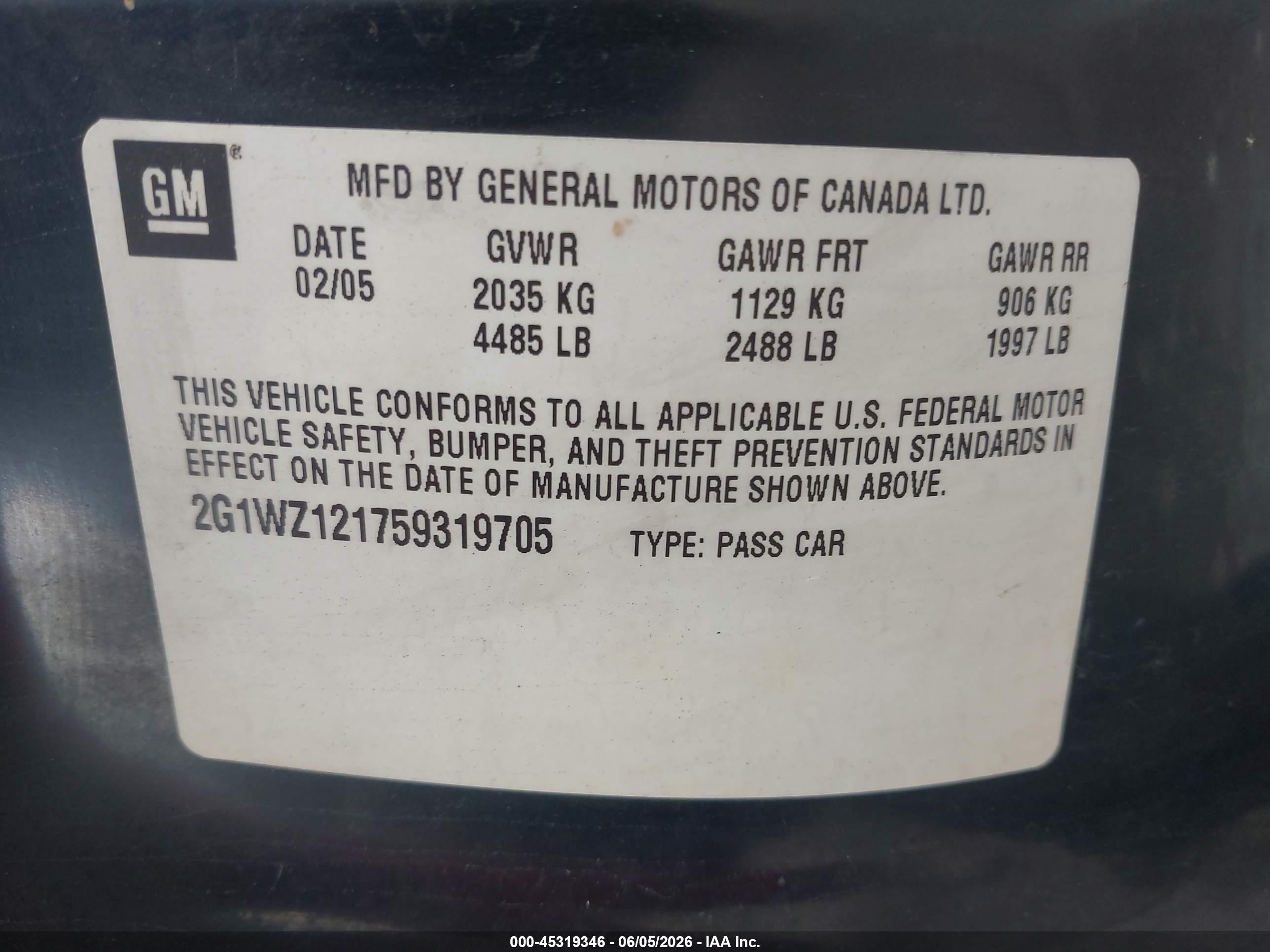 2005 Chevrolet Monte Carlo Supercharged Ss Black vin: 2G1WZ121759319705