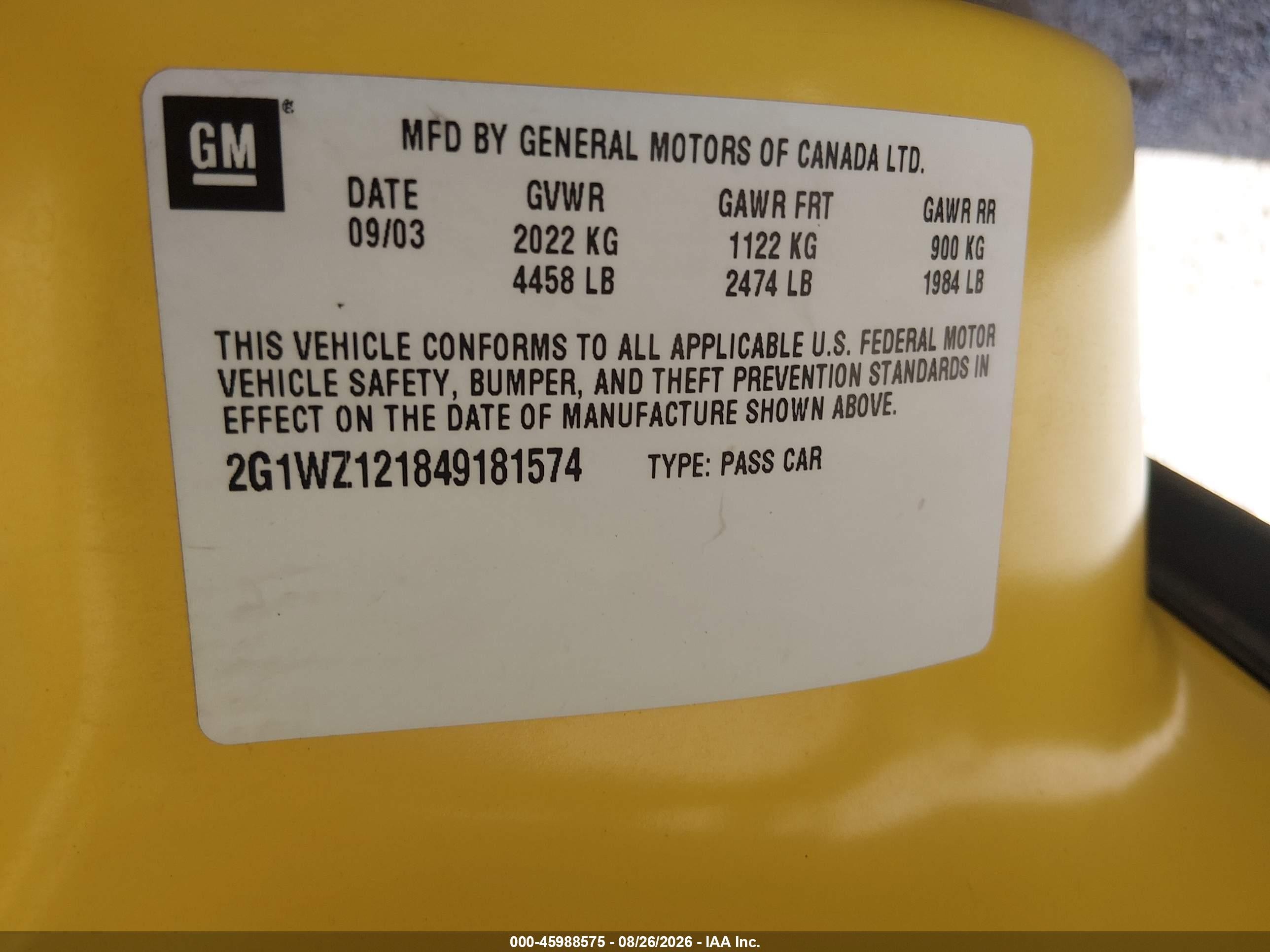 2004 Chevrolet Monte Carlo Supercharged Ss Yellow vin: 2G1WZ121849181574