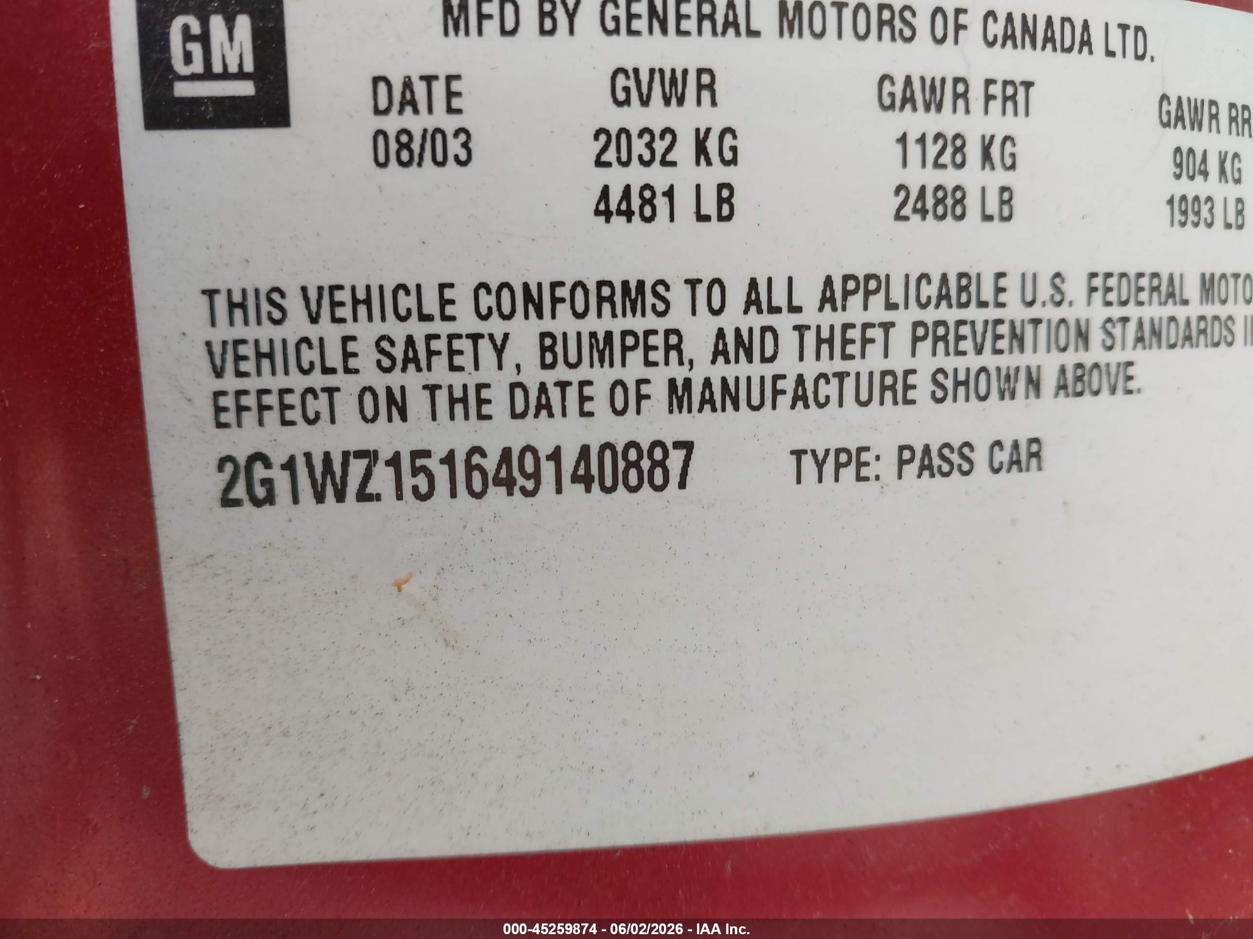 2004 Chevrolet Monte Carlo Supercharged Ss Red vin: 2G1WZ151649140887