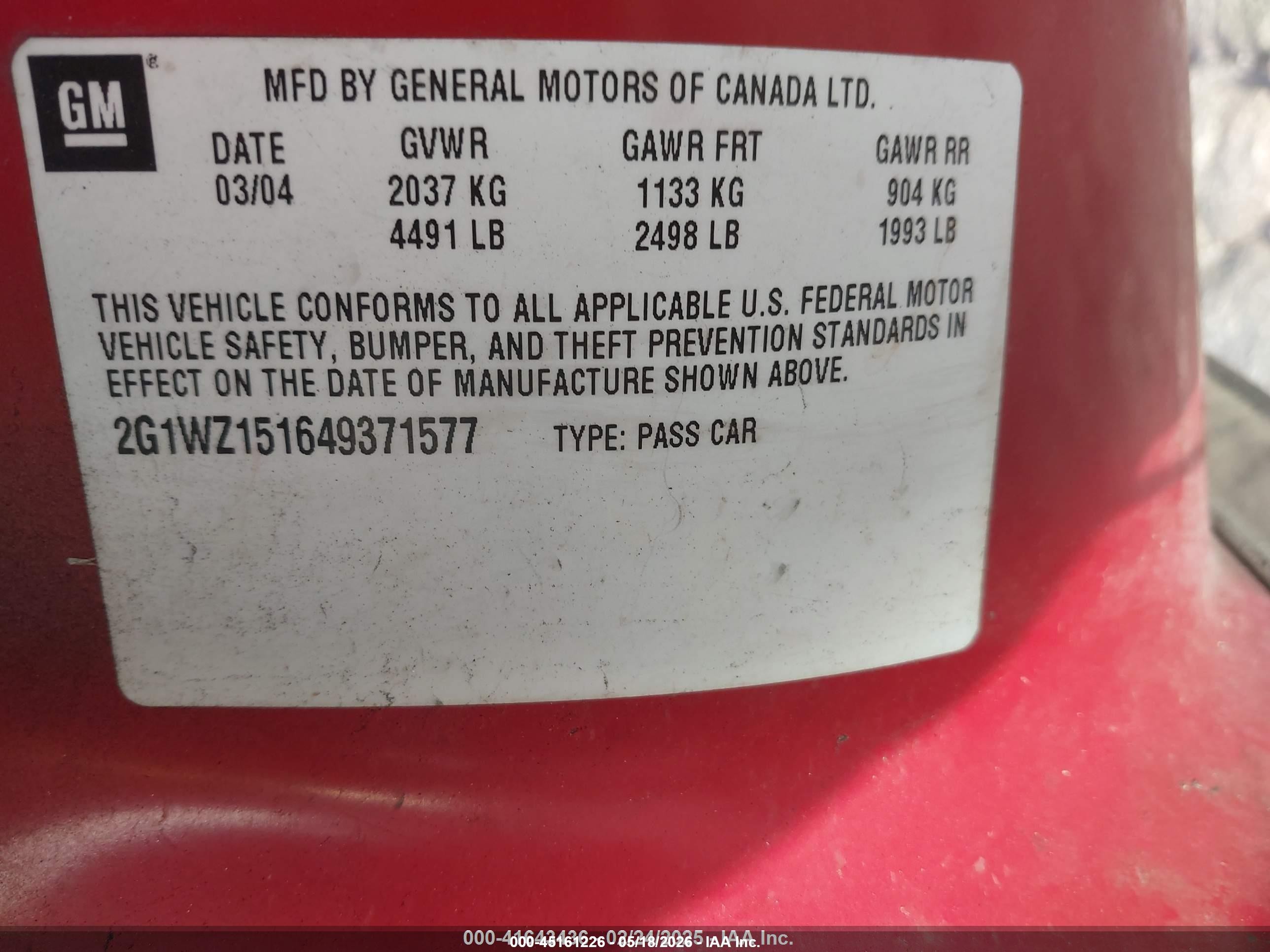 2004 Chevrolet Monte Carlo Supercharged Ss Red vin: 2G1WZ151649371577
