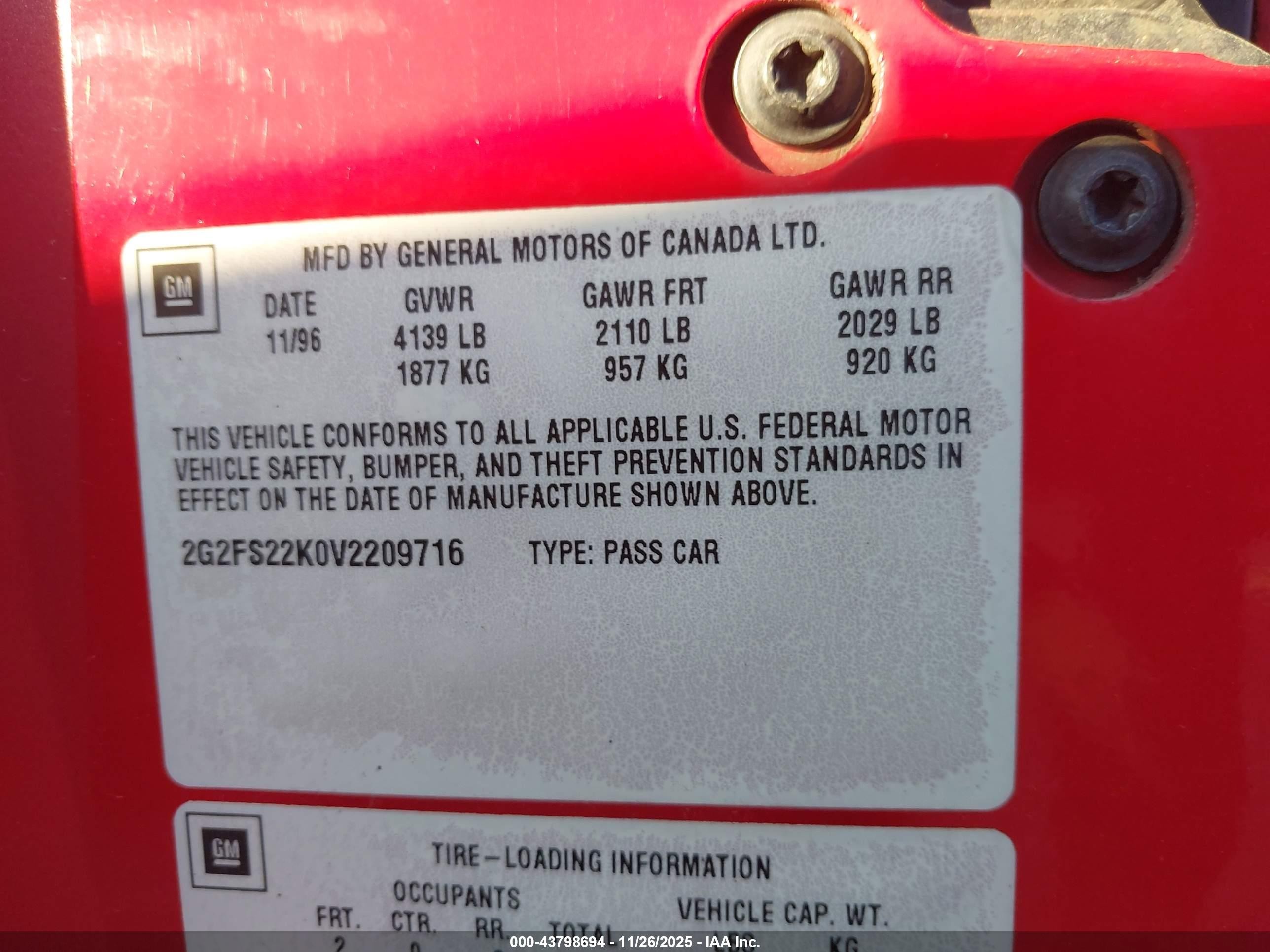 1997 Pontiac Firebird   Red vin: 2G2FS22K0V2209716
