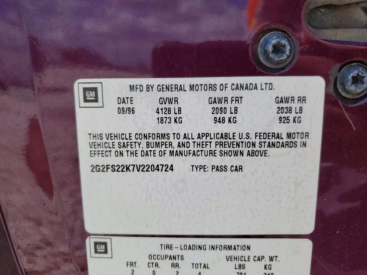 1997 Pontiac Firebird Purple vin: 2G2FS22K7V2204724
