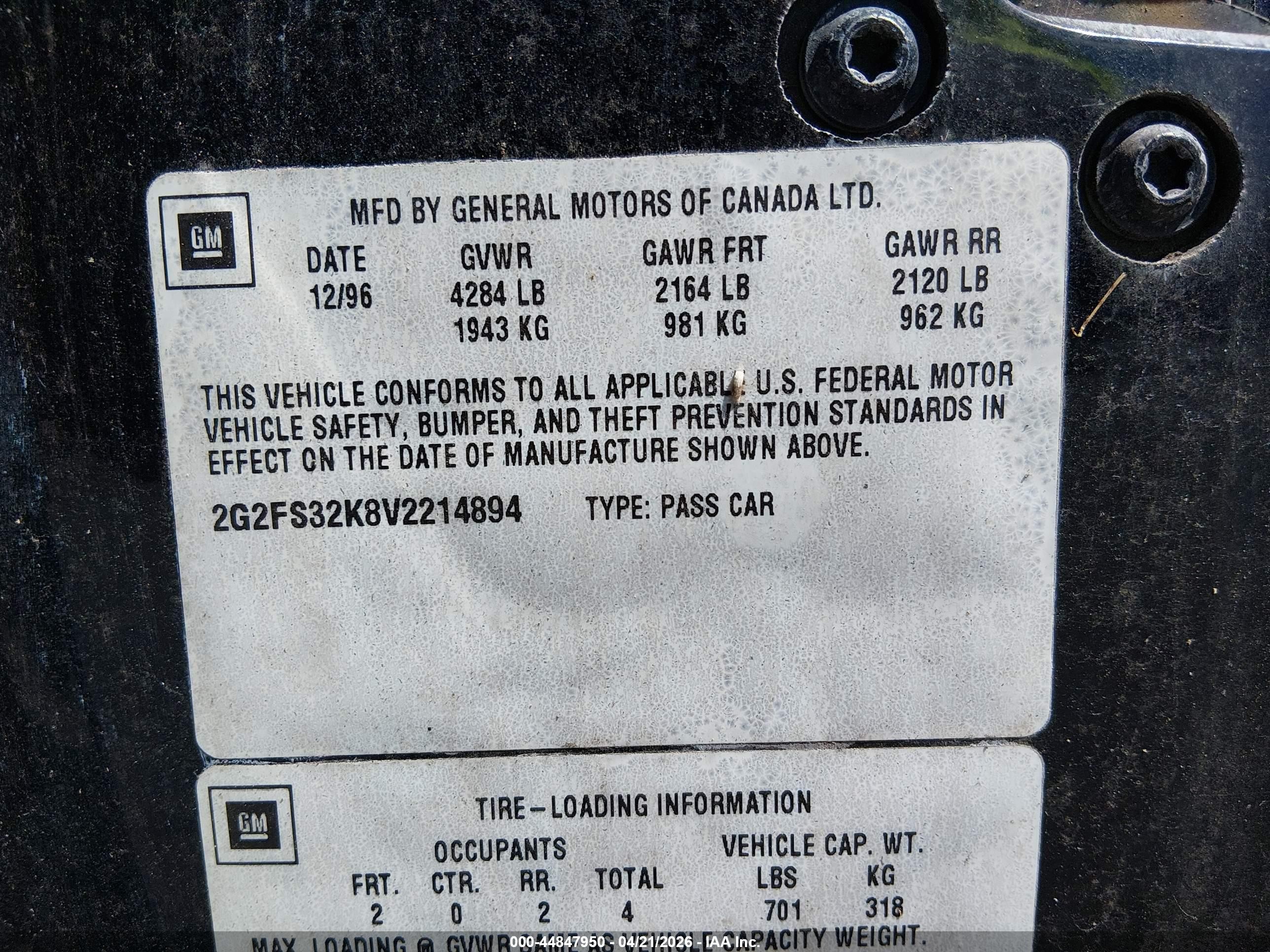 1997 Pontiac Firebird   Black vin: 2G2FS32K8V2214894