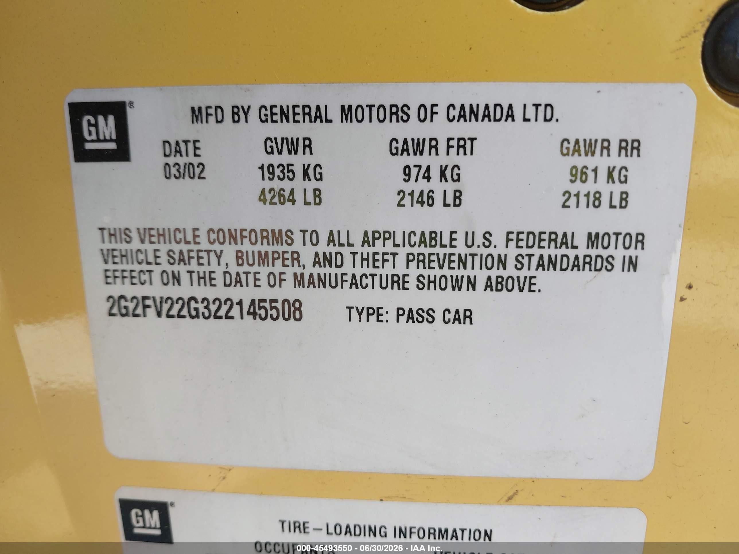 2002 Pontiac Firebird Trans Am Yellow vin: 2G2FV22G322145508