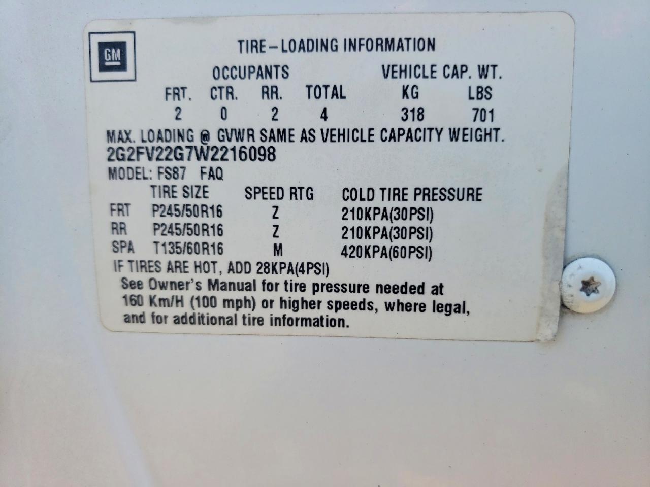 1998 Pontiac Firebird Formula/trans Am White vin: 2G2FV22G7W2216098