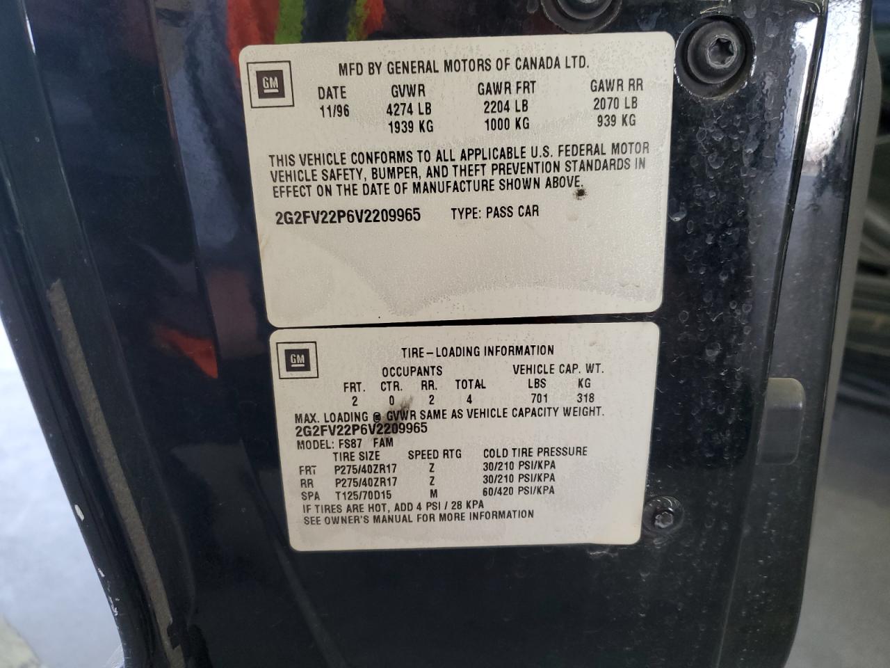 1997 Pontiac Firebird Formula Black vin: 2G2FV22P6V2209965