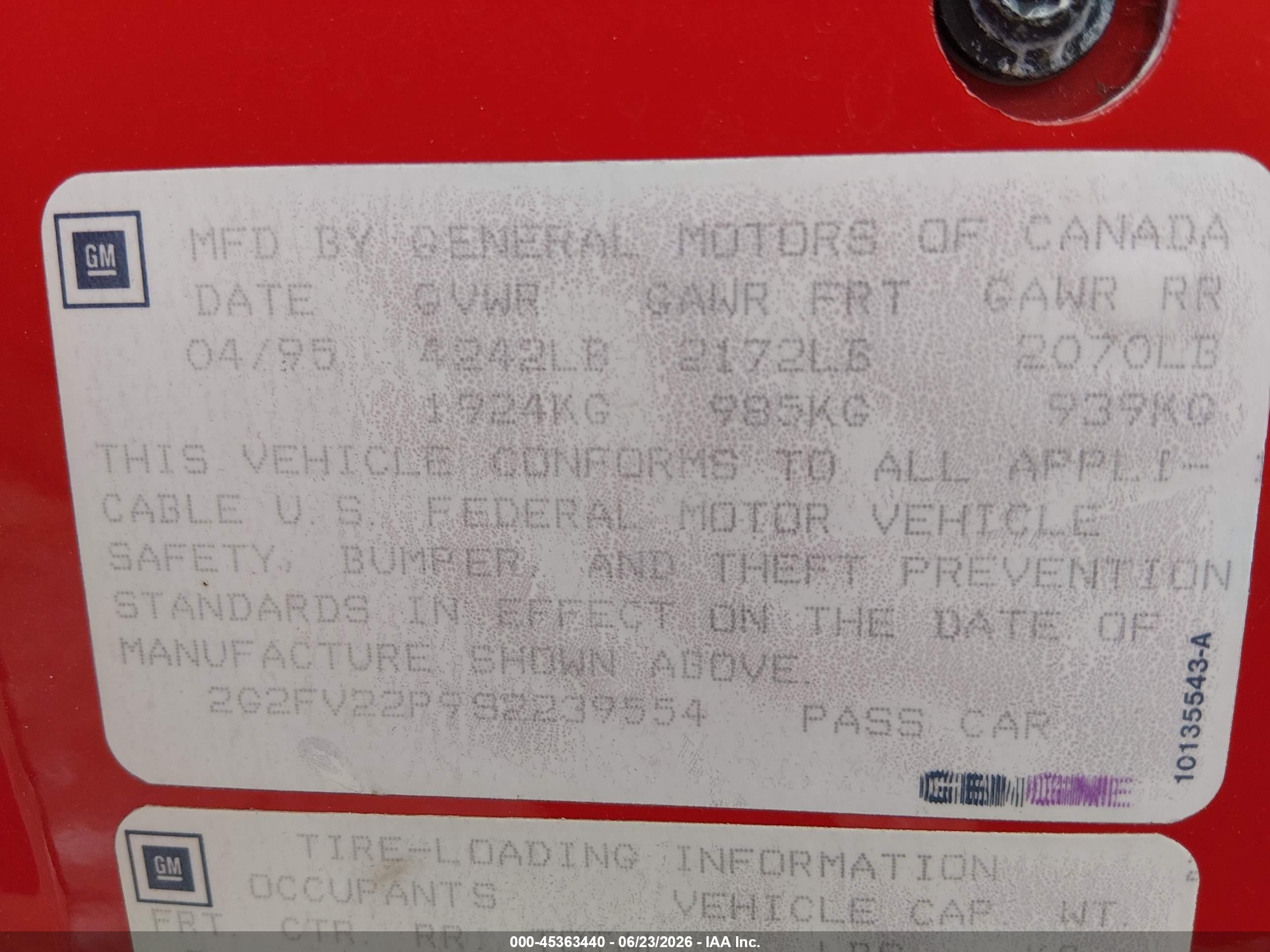 1995 Pontiac Firebird Formula/trans Am Red vin: 2G2FV22P9S2239554