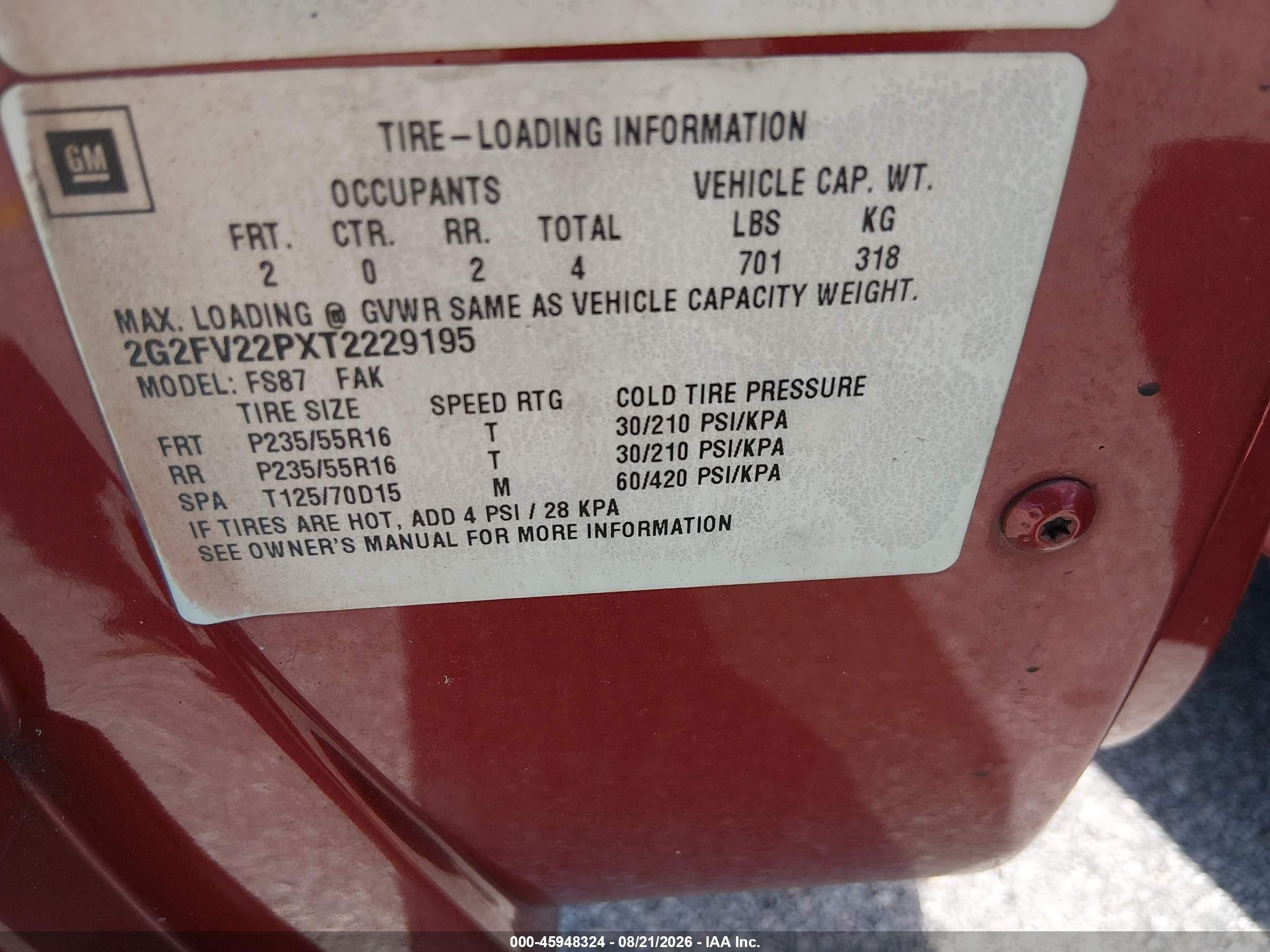 1996 Pontiac Firebird Formula/trans Am Burgundy vin: 2G2FV22PXT2229195