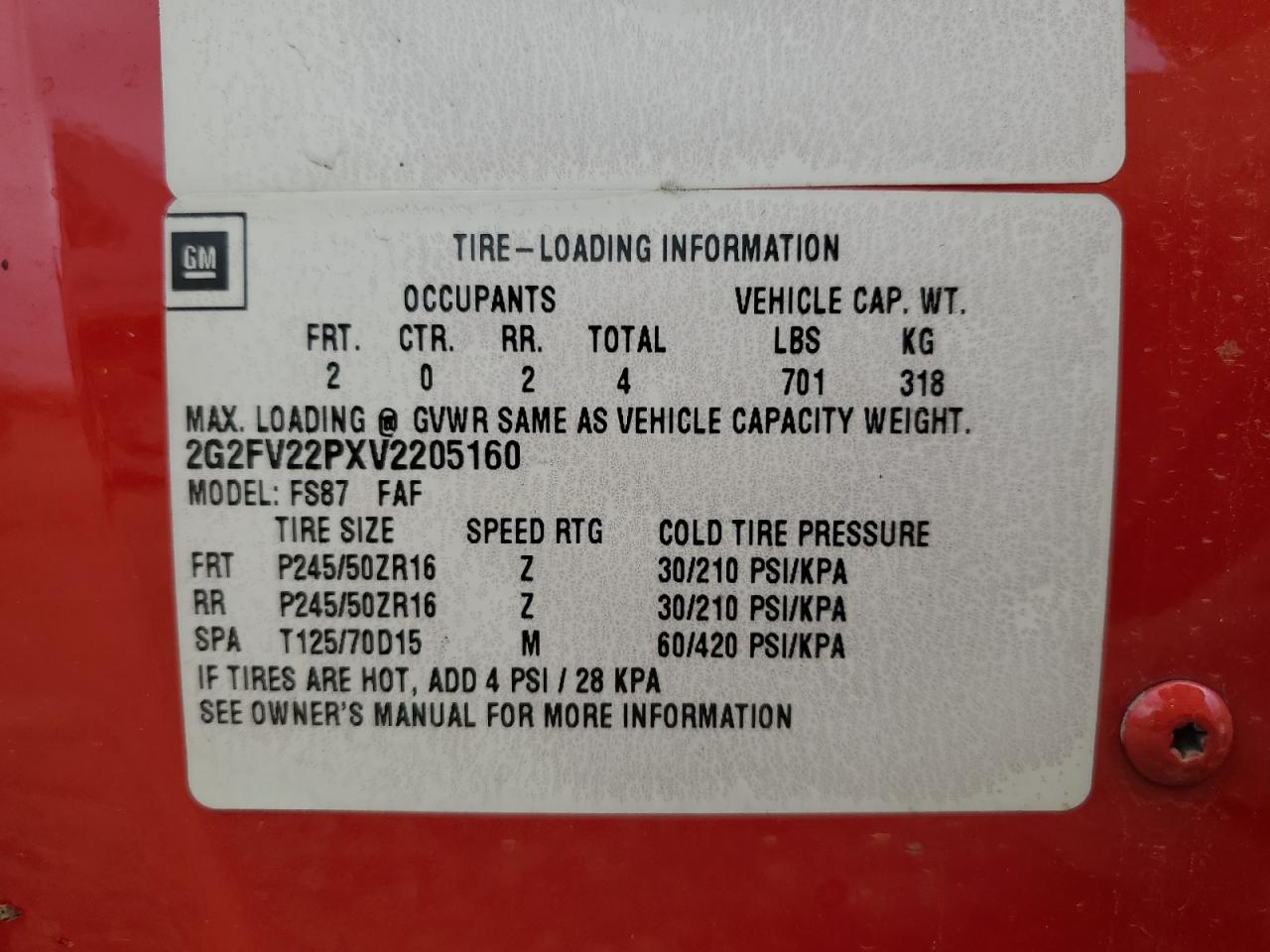1997 Pontiac Firebird Formula Red vin: 2G2FV22PXV2205160