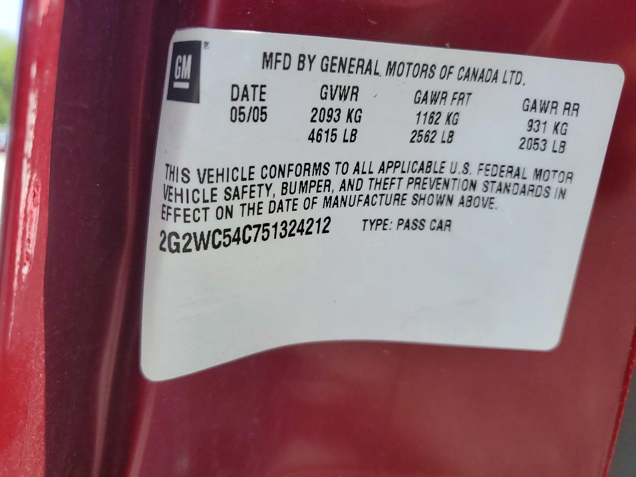 2005 Pontiac Grand Prix Gxp Burgundy vin: 2G2WC54C751324212