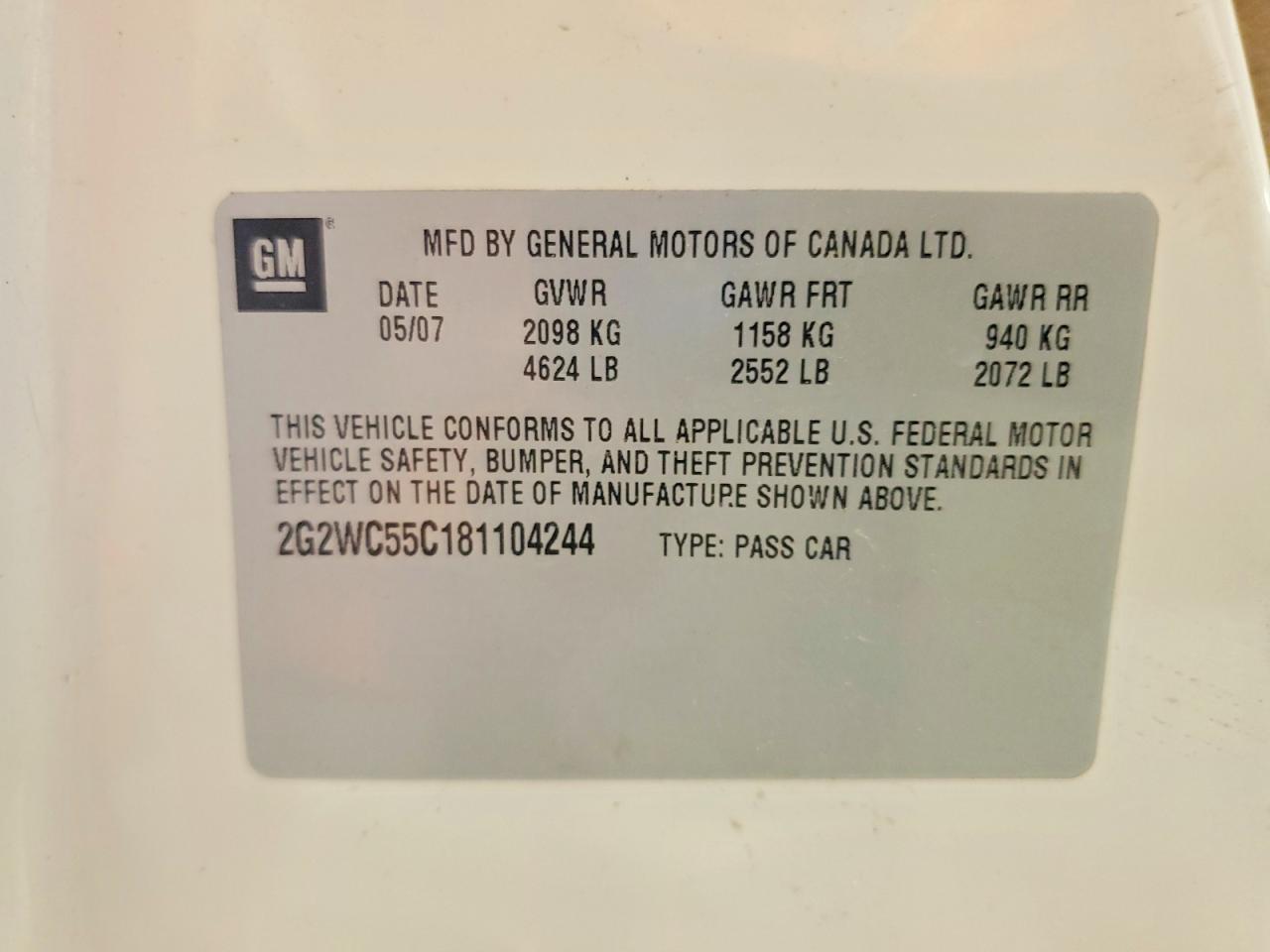 2008 Pontiac Grand Prix Gxp White vin: 2G2WC55C181104244