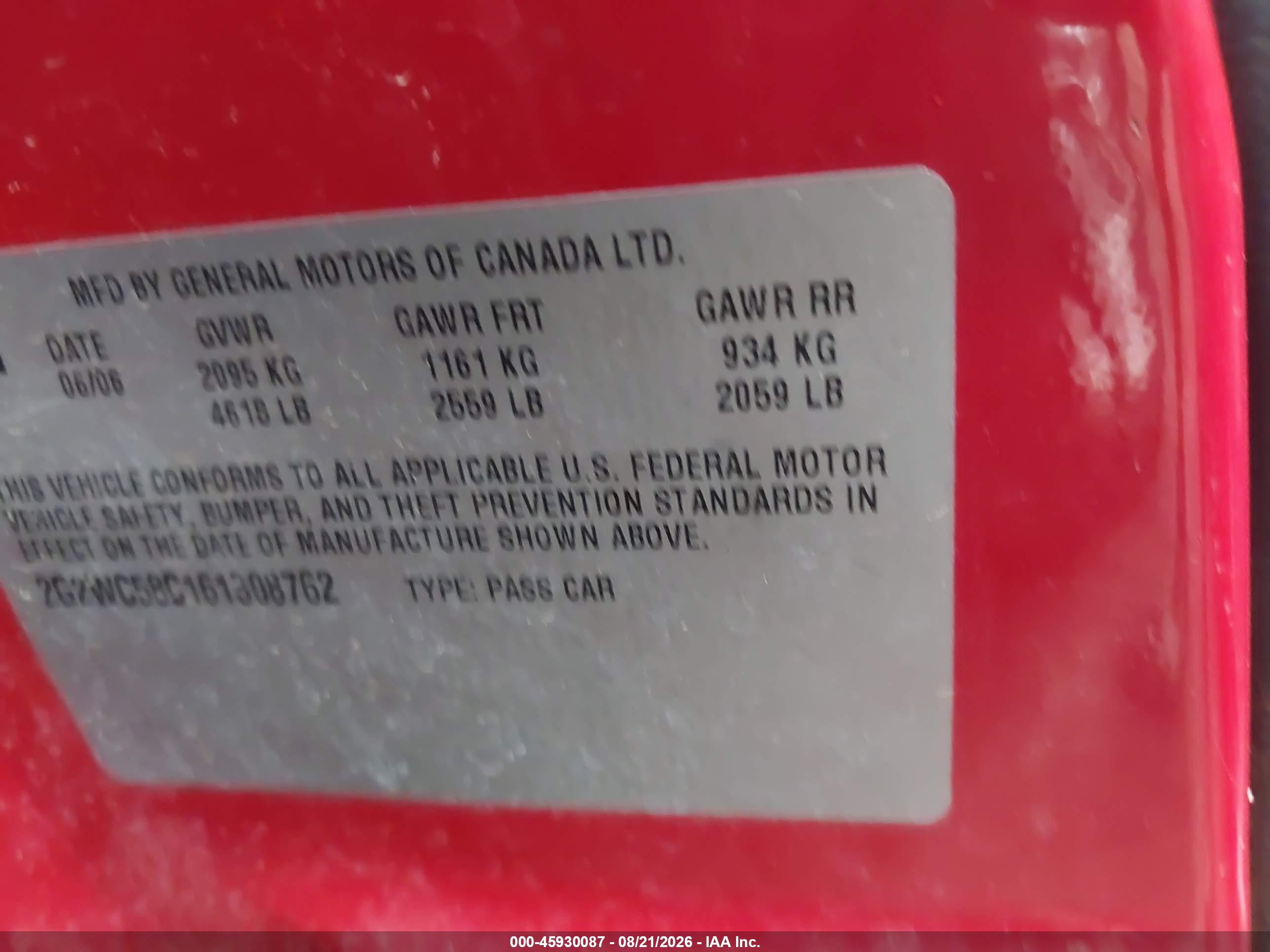 2006 Pontiac Grand Prix Gxp Red vin: 2G2WC58C161308762