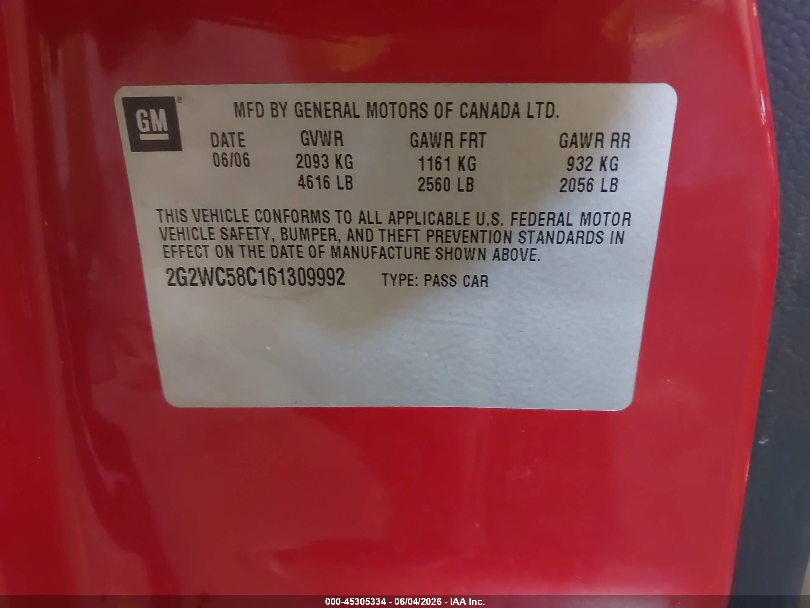 2006 Pontiac Grand Prix Gxp Red vin: 2G2WC58C161309992