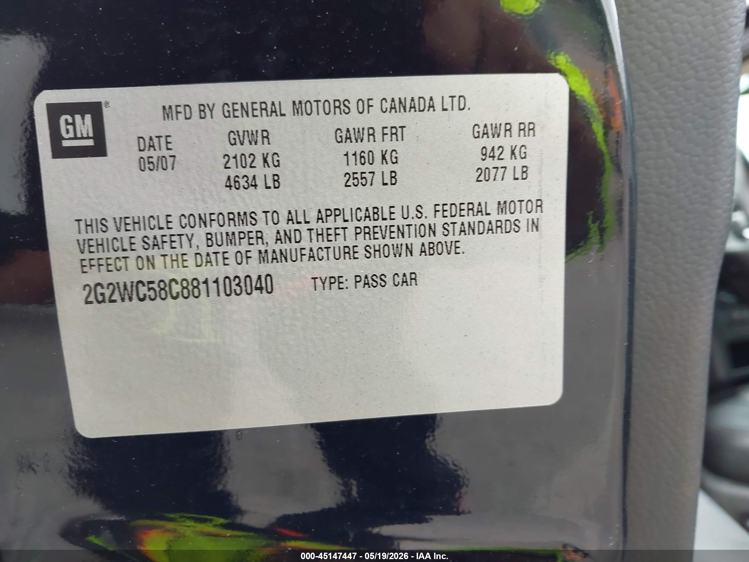 2008 Pontiac Grand Prix Gxp Black vin: 2G2WC58C881103040