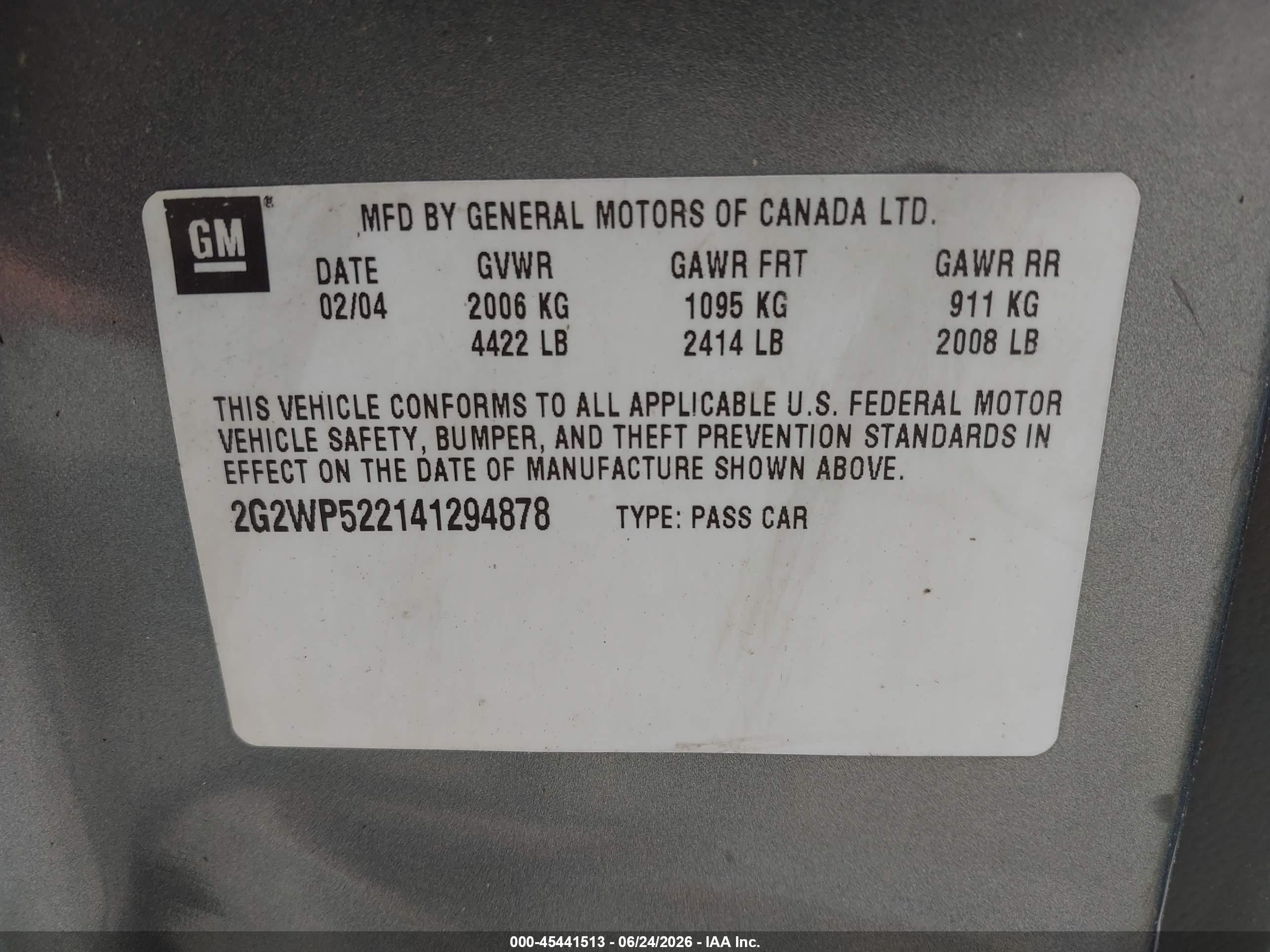2004 Pontiac Grand Prix Gt1 Gray vin: 2G2WP522141294878