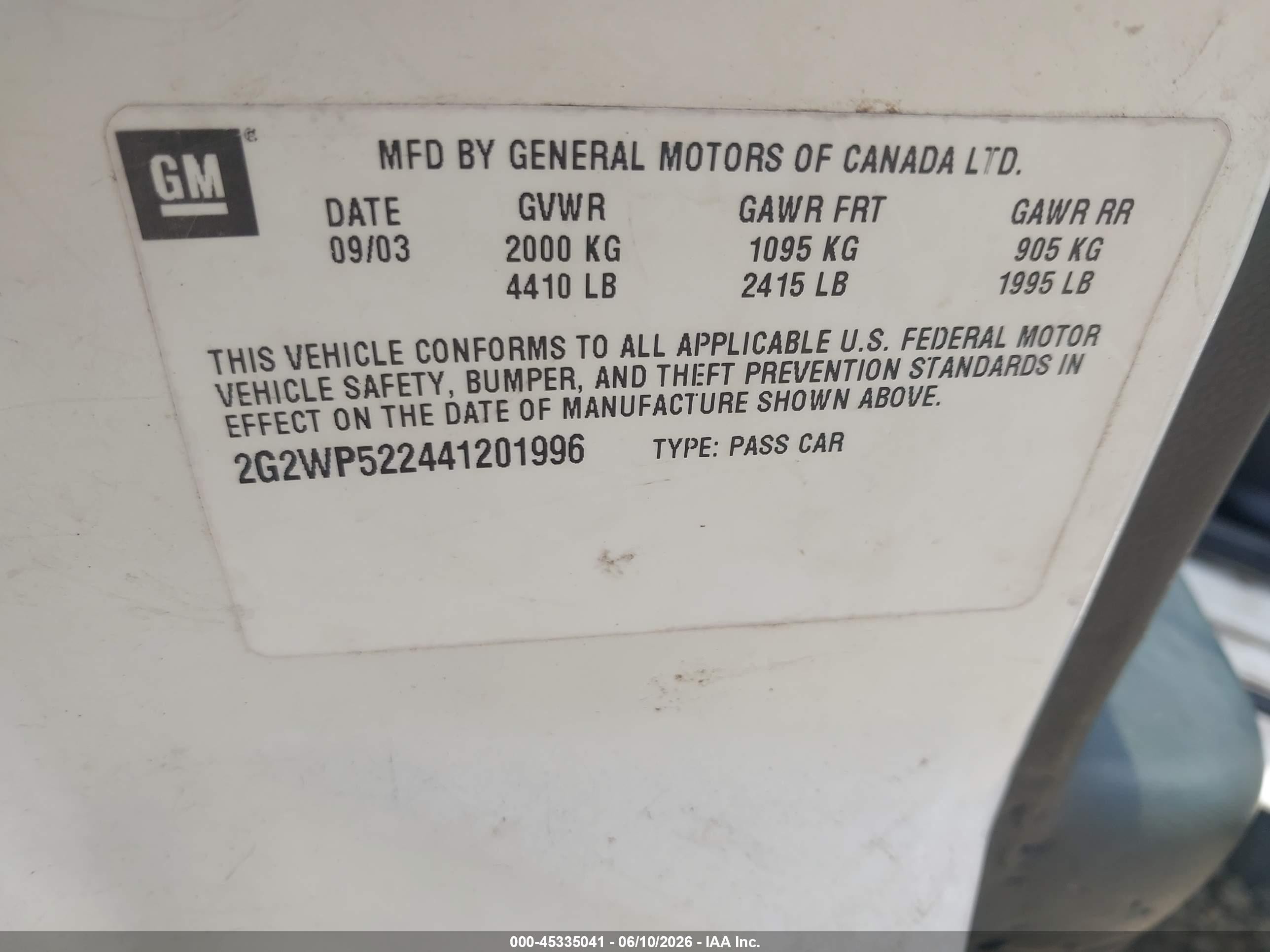 2004 Pontiac Grand Prix Gt1 White vin: 2G2WP522441201996