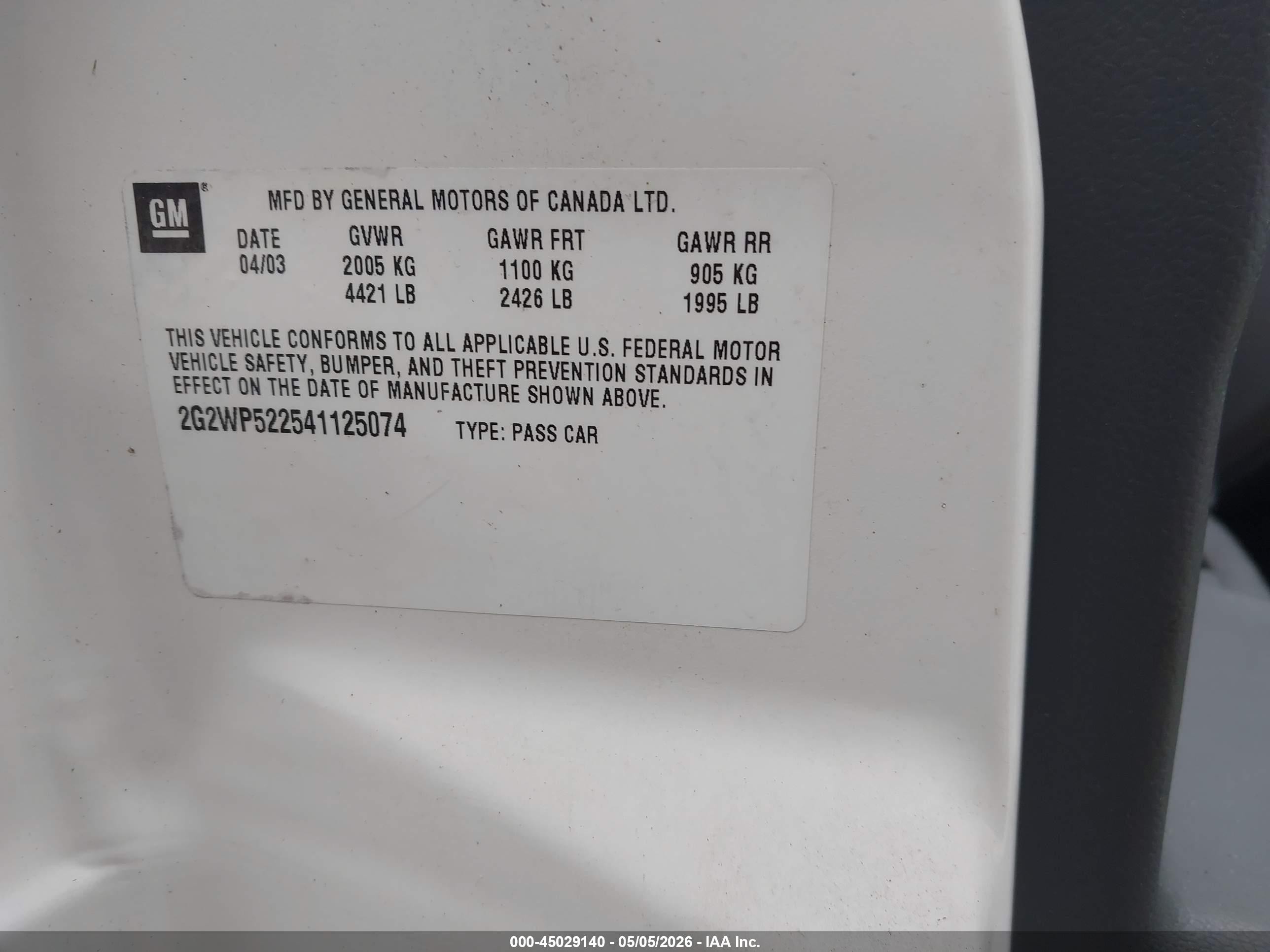 2004 Pontiac Grand Prix Gt1 Белый vin: 2G2WP522541125074